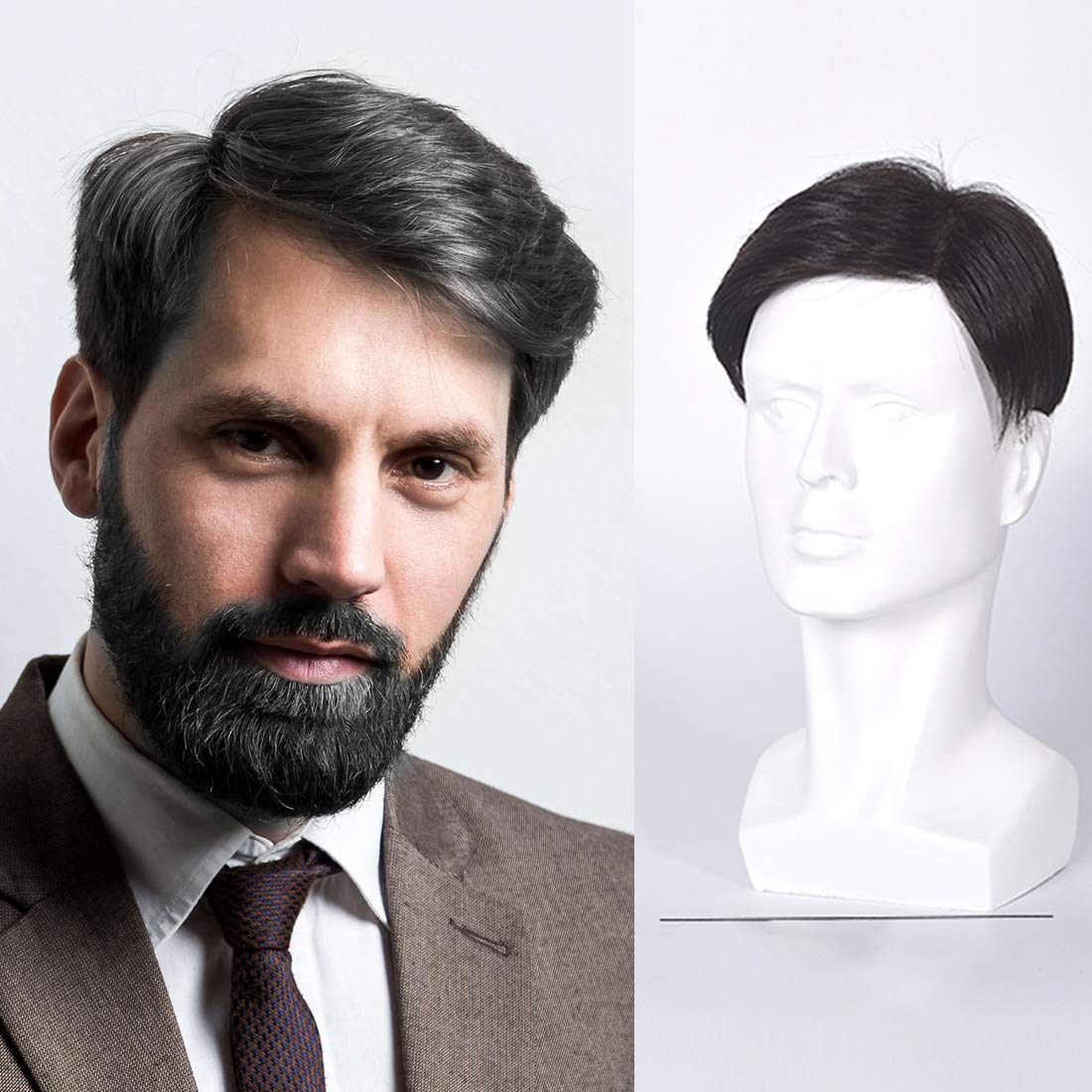 Natural Black Human Hair Toupee for Men with Hair Loss - Slik Base 6.3x7inch Clip-in Hair Topper & Hairpiece Extension | Perfect for Daily Wear, Special Occasions & Hair Volume Enhancement