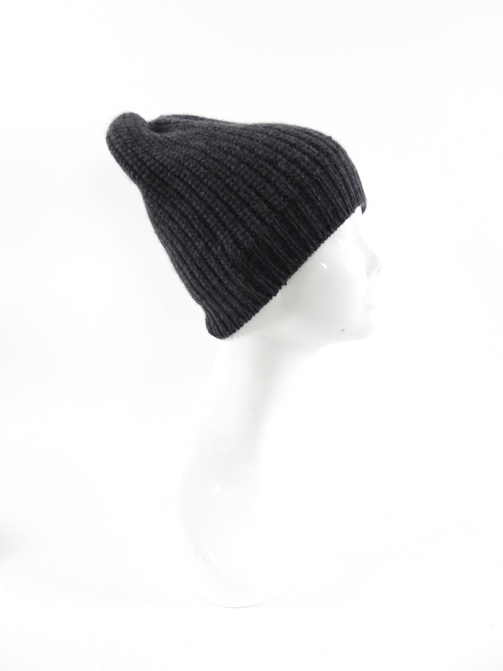 Brunello Cucinelli Charcoal Grey Sequin Cashmere Beanie Hat - Luxurious Winter Accessory for Women, Perfect for Cold Weather & Holiday Parties