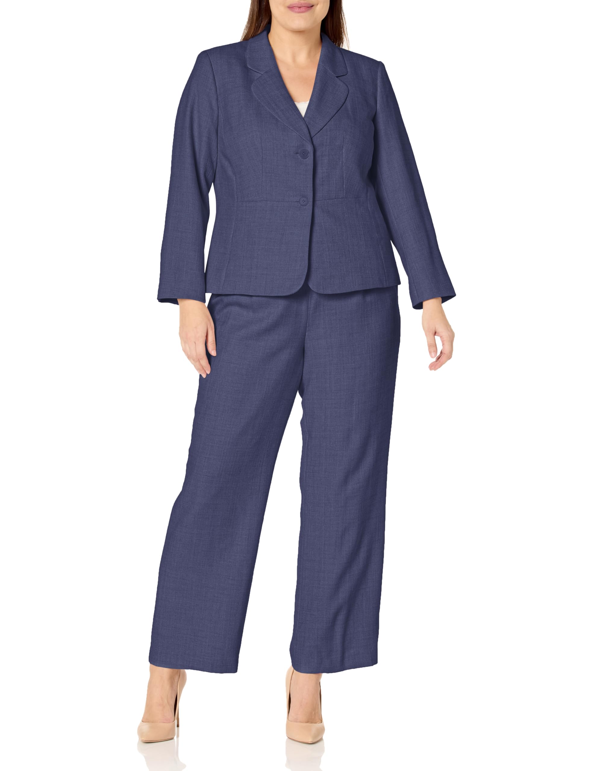 Plus Size Women's 2-Button Herringbone Blazer Jacket with Side Zip Pants Set - Professional Office Wear & Business Casual Outfits for Curvy Women