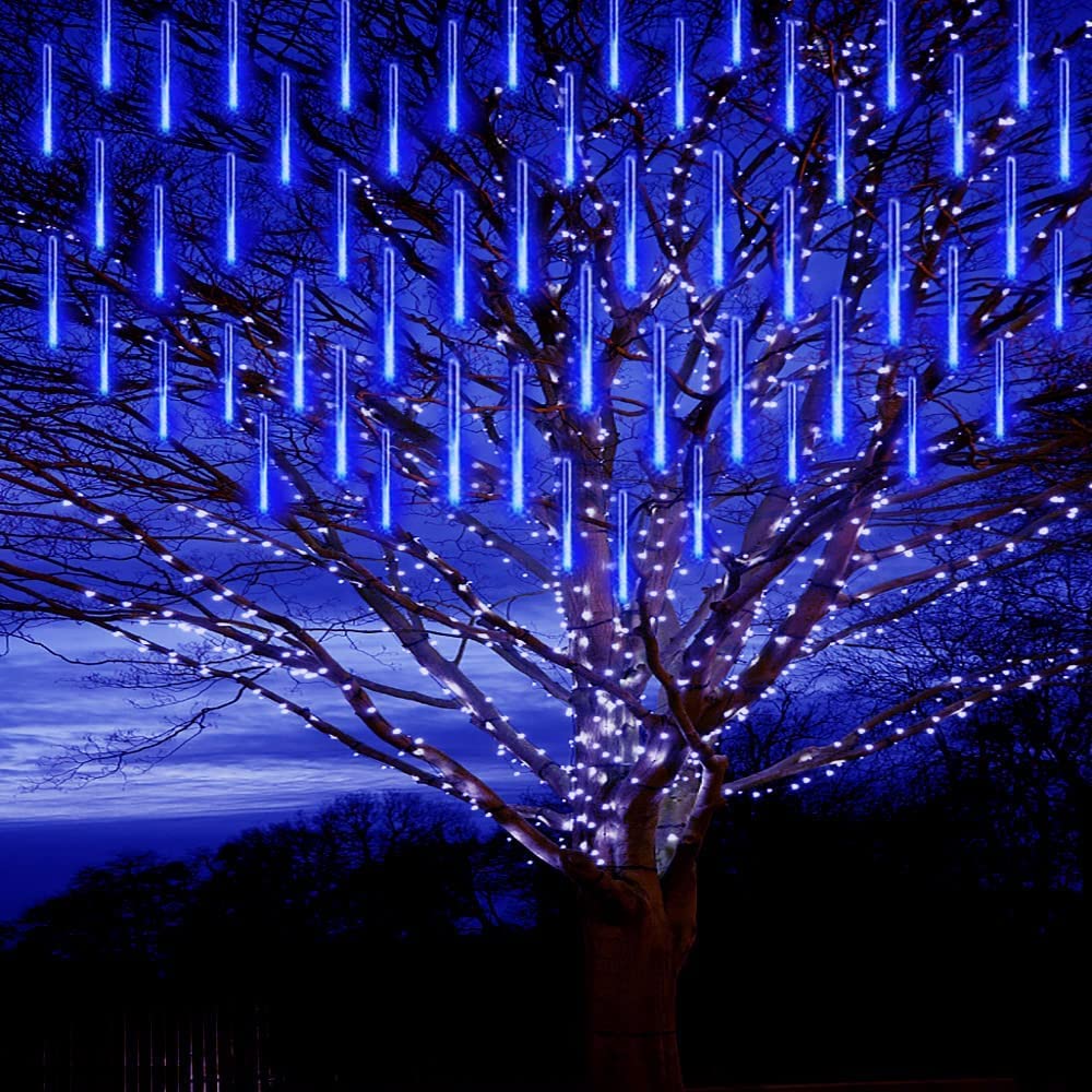 Loveboat Blue Rain Drop Lights - 8 Tubes 30cm 144 LEDs Meteor Shower Falling LED Tree Cascading String Lights for Outdoor Christmas, Wedding, Party, Garden & Holiday Decorations | Perfect for Patio, Backyard, Landscape and Special Events Lighting