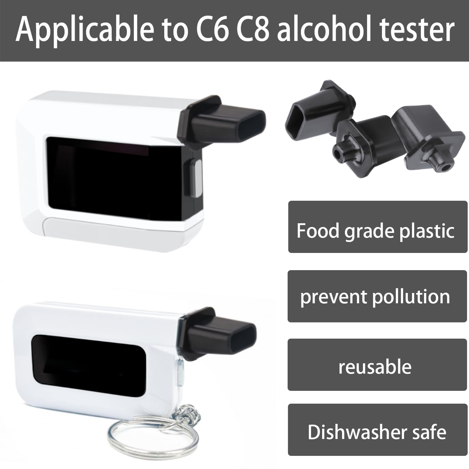 Premium Silicone Protective Cover for C6 Keychain Breathalyzer - Black (1 Pack + 30 Bonus) | Perfect for Nightlife, Travel & Personal Alcohol Monitoring