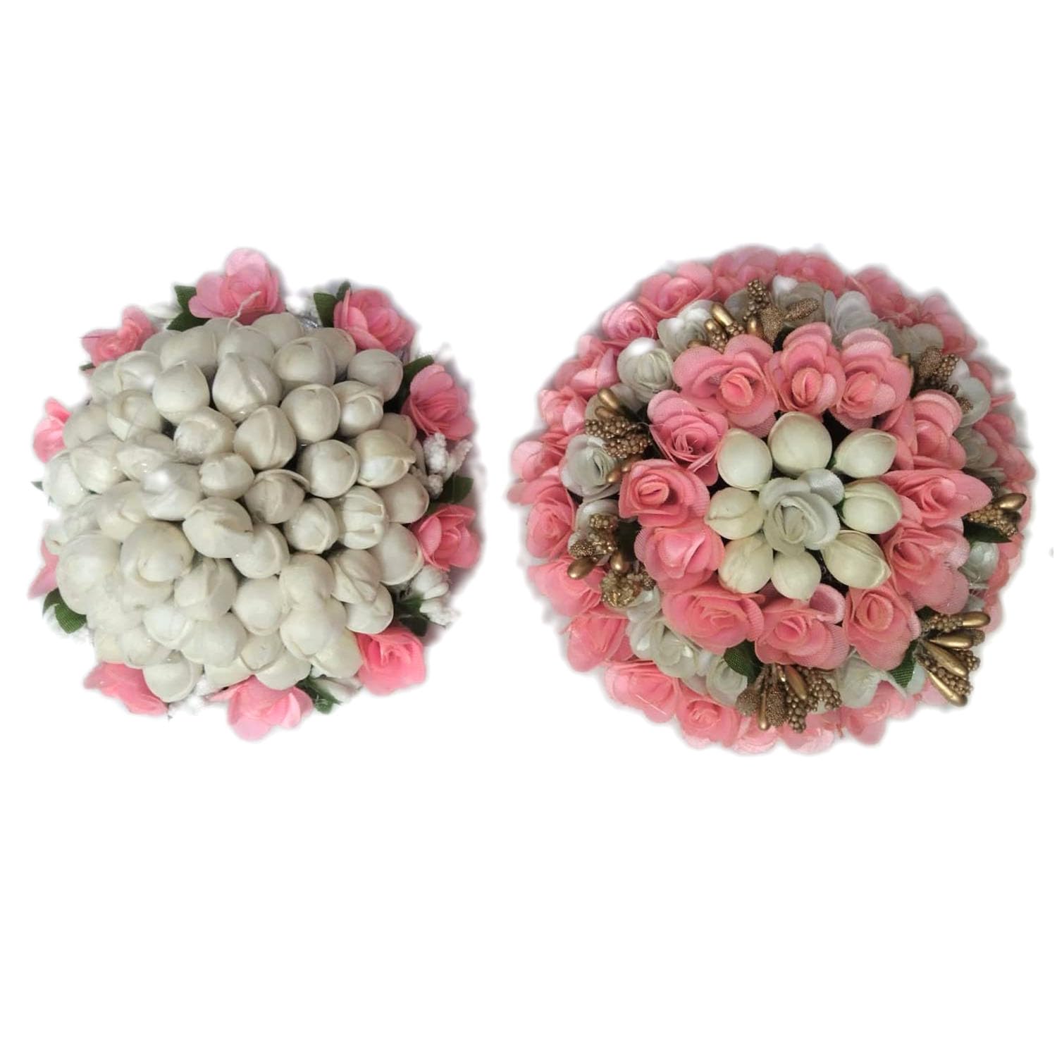 GuruEmbelish Flower Bun Juda Maker Hair Accessory Set - 2 Pack Floral Gajra Hair Clips for Women (Pink & White) | Perfect for Weddings, Parties & Traditional Indian Outfits