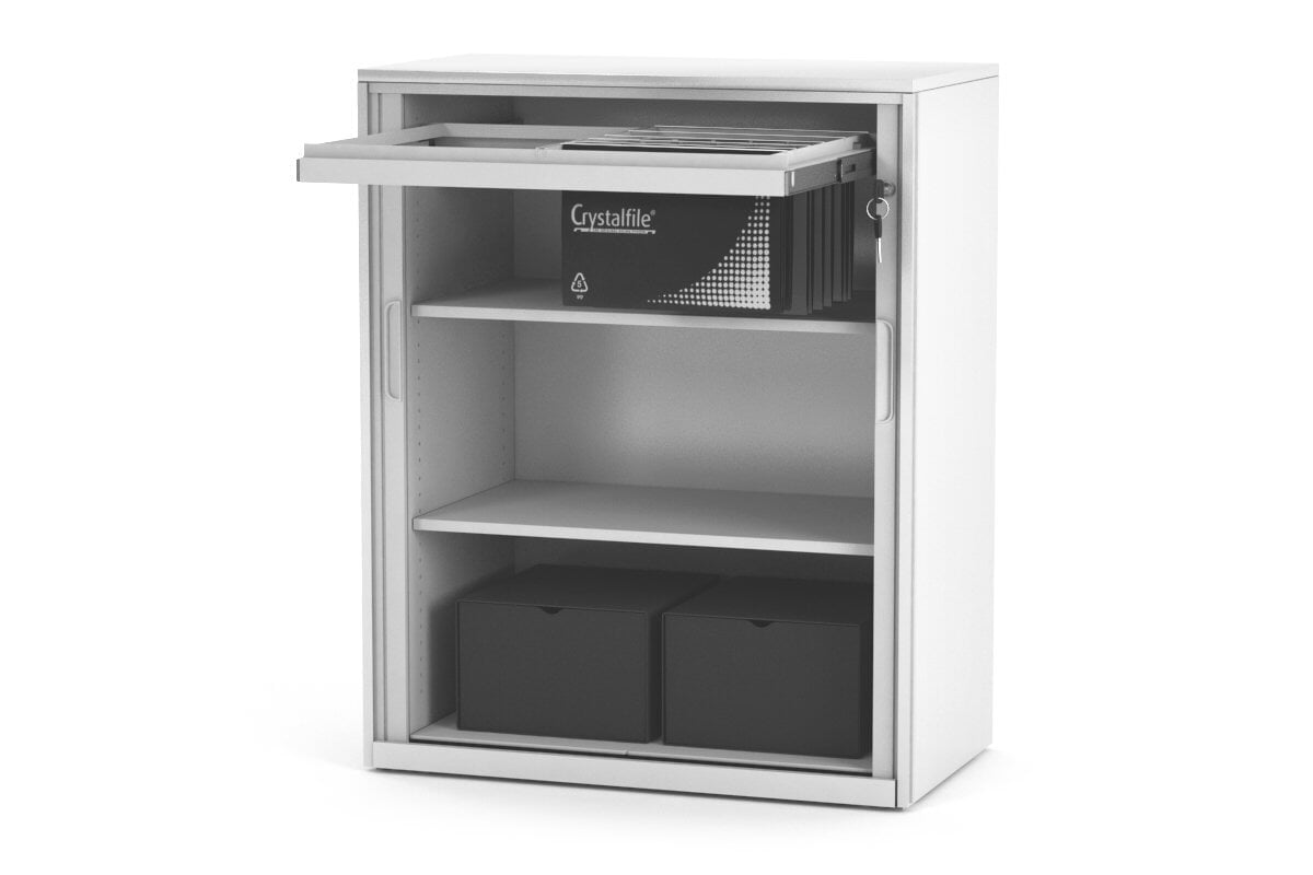 Tambour Sliding Door Storage Cabinet - Metal Organizer with Dimensions 1025H x 900W - Perfect for Home Office, Living Room, and Garage Storage Solutions
