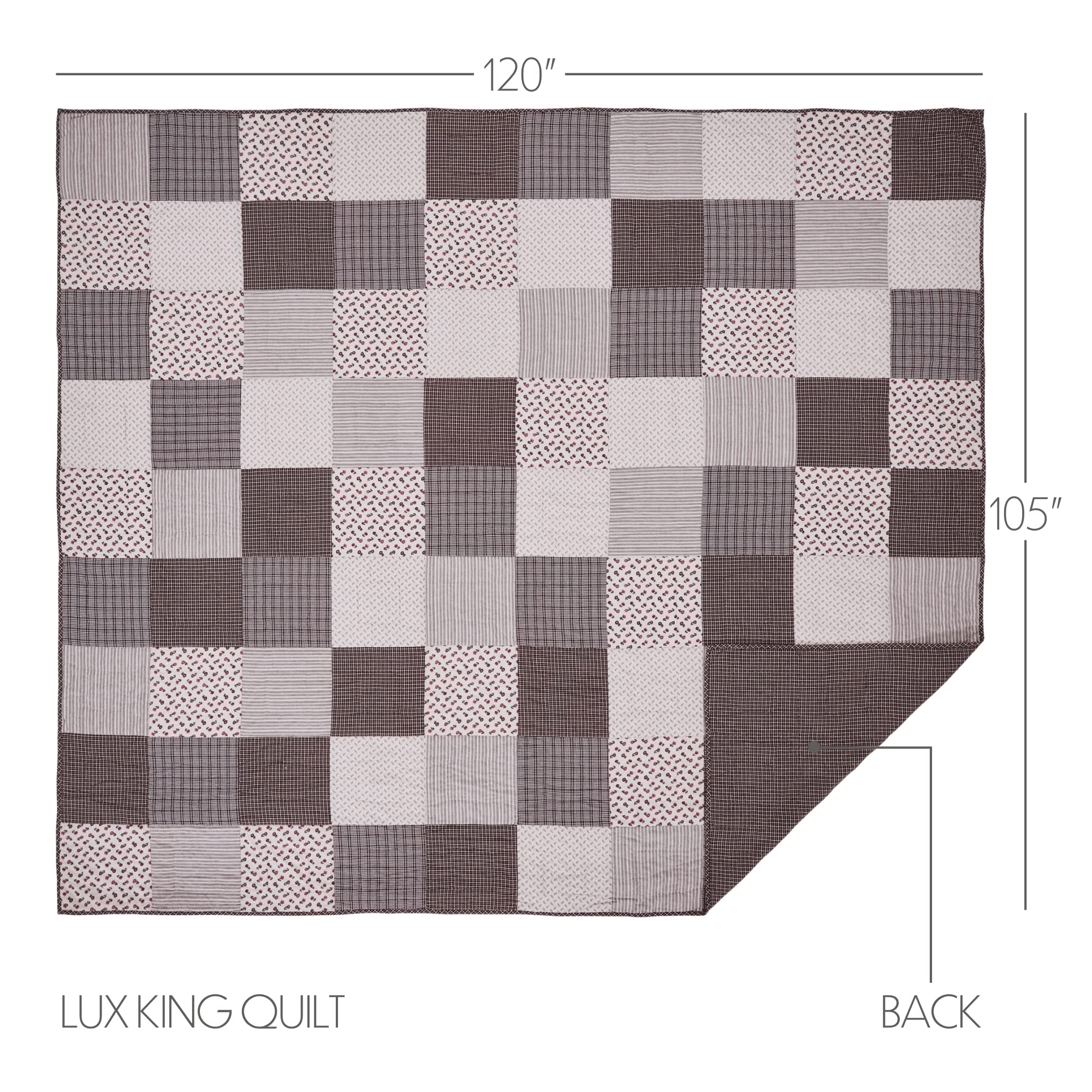 VHC Brands Florette Reversible Patchwork Luxury King Quilt Set 120x105 Inches - Soft Bedding for Master Bedroom, Guest Room & Cozy Home Decor