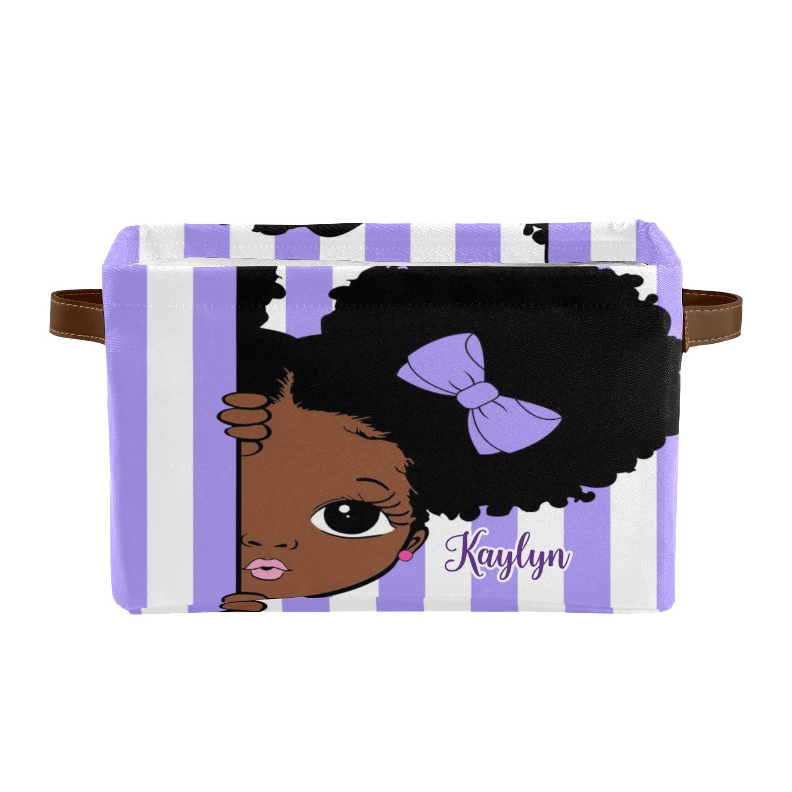 African American Girl Princess Personalized Storage Bins - 2 Pack Durable Cube Organizers with Handles for Nursery, Wardrobe & Toy Organization - Perfect for Kids' Room Decor & Clutter Control