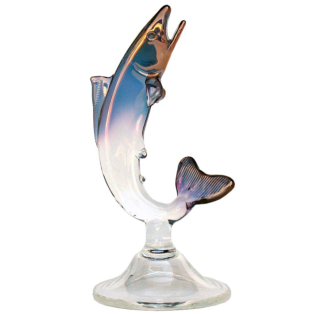 Hand Blown Glass Rainbow Trout Figurine - Realistic Fish Sculpture for Home Decor, Aquarium Enthusiasts & Fishing Lovers - Perfect for Bookshelf, Office Desk or Gift Giving