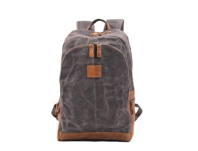 Durable Canvas Leather Rucksack Backpack - Waterproof Travel Hiking Bag for Men & Women (Grey, Green) - Perfect for Outdoor Adventures, Commuting & Daily Use