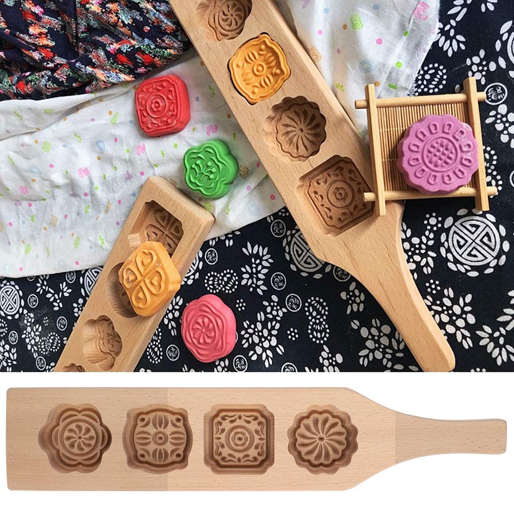 Wooden Mooncake Mold - Traditional Handmade Moon Cake Mould for Baking, Mung Bean Cake & Ice Skin Pastry (Size 1#) - Perfect for Mid-Autumn Festival, Asian Desserts & Home Baking