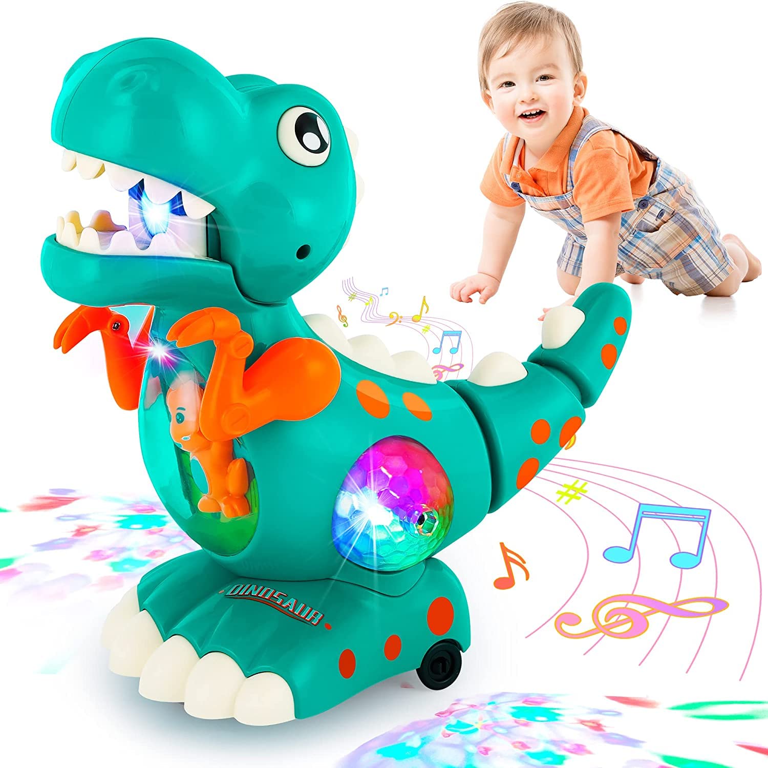 **SENCU Light Up Musical Crawling Dinosaur Toy - Interactive Electric Sensory Toy for Babies 0-18 Months - Montessori Learning Toy for Tummy Time - Perfect Christmas & Birthday Gift for Boys & Girls**    *(Great for Early Development, Playtime, and Sensory Stimulation!)*