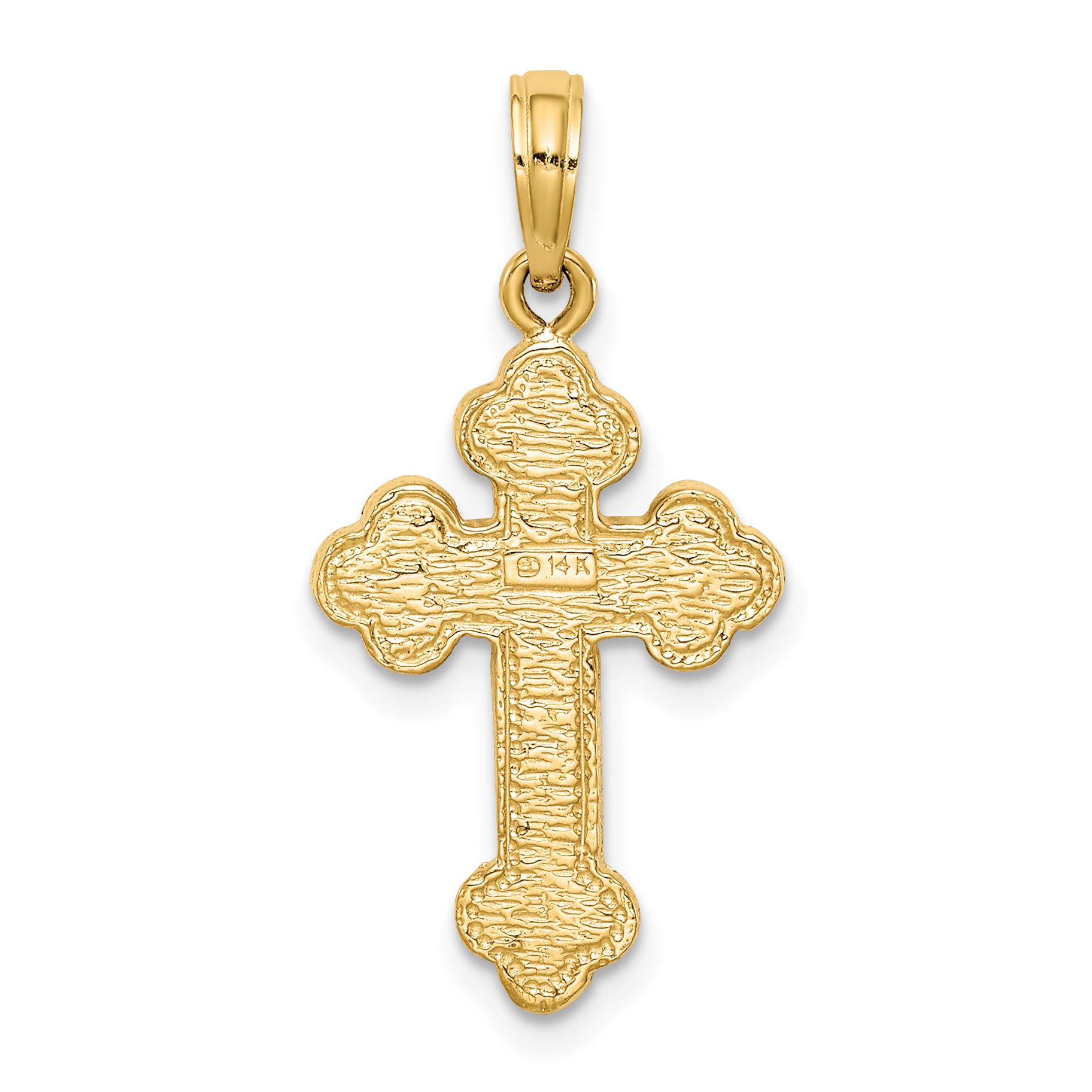 14K Solid Yellow Gold Budded Holy Cross Necklace - Religious Chain Pendant for Jesus Christ & Christian Faith - Perfect for Baptism, First Communion, Confirmation & Daily Wear
