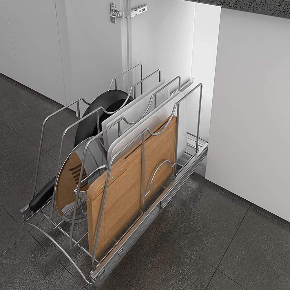 Adjustable Pull Out Cabinet Organizer for Cookie Sheets, Pans, Pots & Cutting Boards - 11