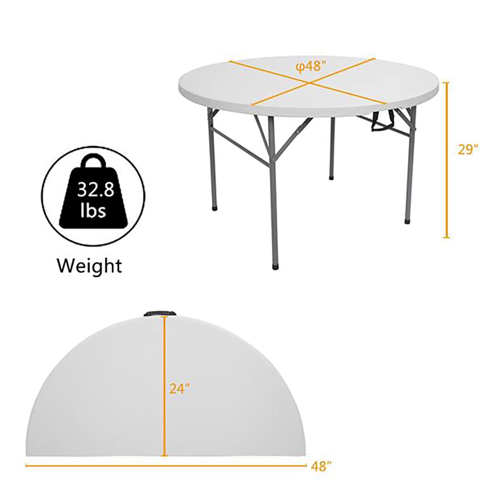 AceX 48 Inch Round Folding Table with Chairs - Heavy Duty 881.85Lb Capacity, Fold-in-Half Design with Carrying Handle & 4 Steel Feet - Perfect for Backyard, Garden, Beach, Picnic, Party, Camping & Outdoor Events