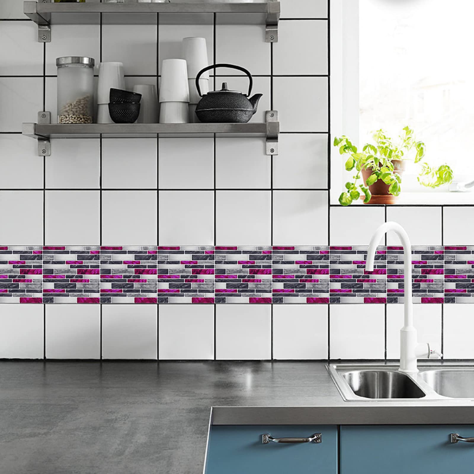 YHXCT Peel and Stick Tile Stickers - 15cm×15cm×10Pcs Self-Adhesive Marble Pattern Wall Decals for Kitchen, Bathroom & Home Renovation - Waterproof Oil-Resistant Backsplash Stickers for Easy DIY Upgrade