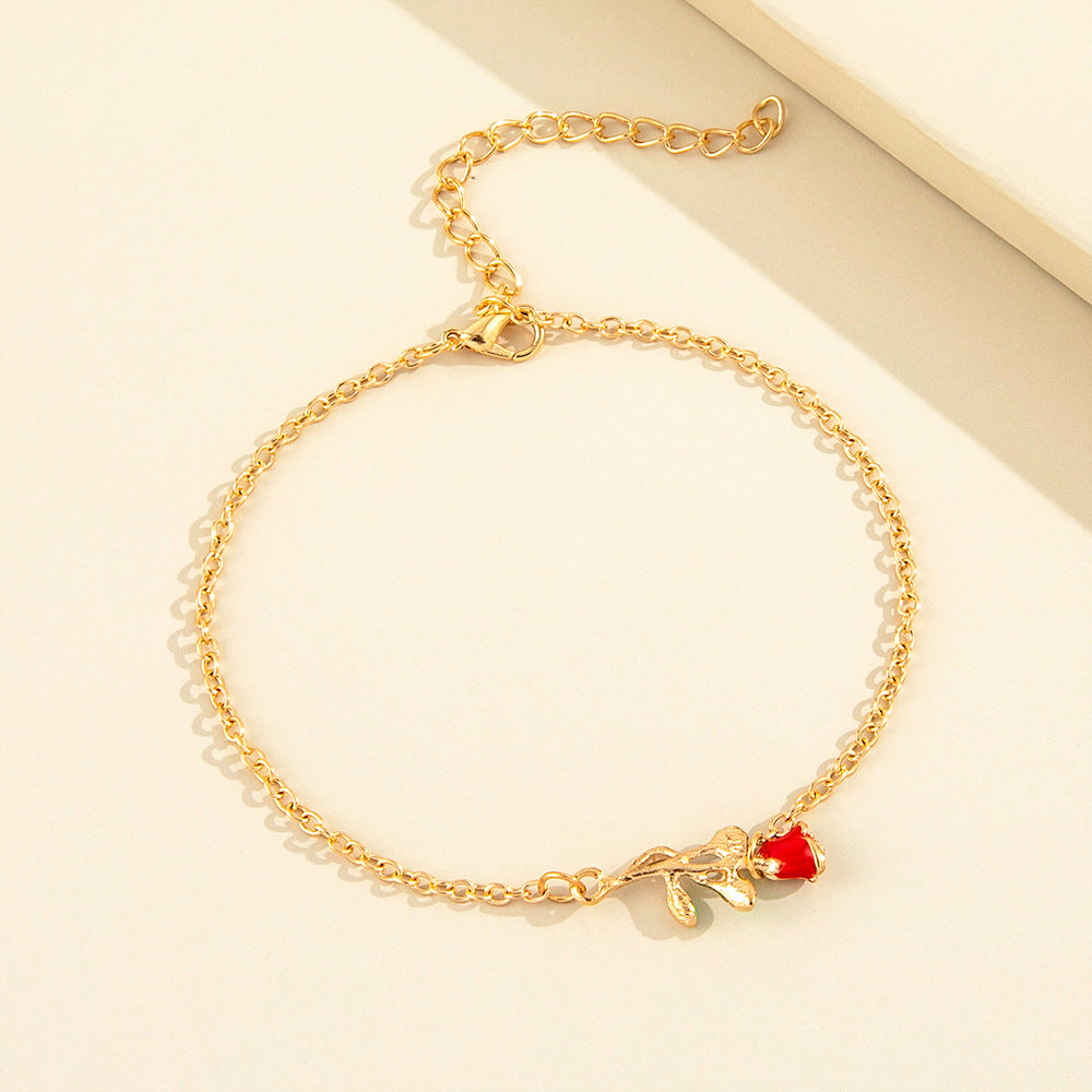 Personalized Rose Flower Anklet - Adjustable Foot Jewelry for Women, Boho Beach Wedding Accessories | Perfect for Summer Festivals, Vacations and Bridal Shower Gifts