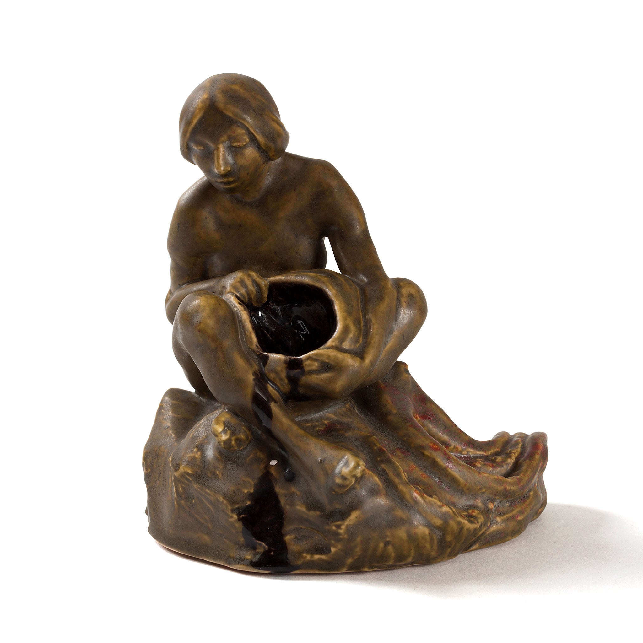 Francois Rupert Carabin Femme au Pieuvre Glazed Ceramic Inkwell - Vintage French Art Nouveau Collectible for Writing Desk & Home Decor