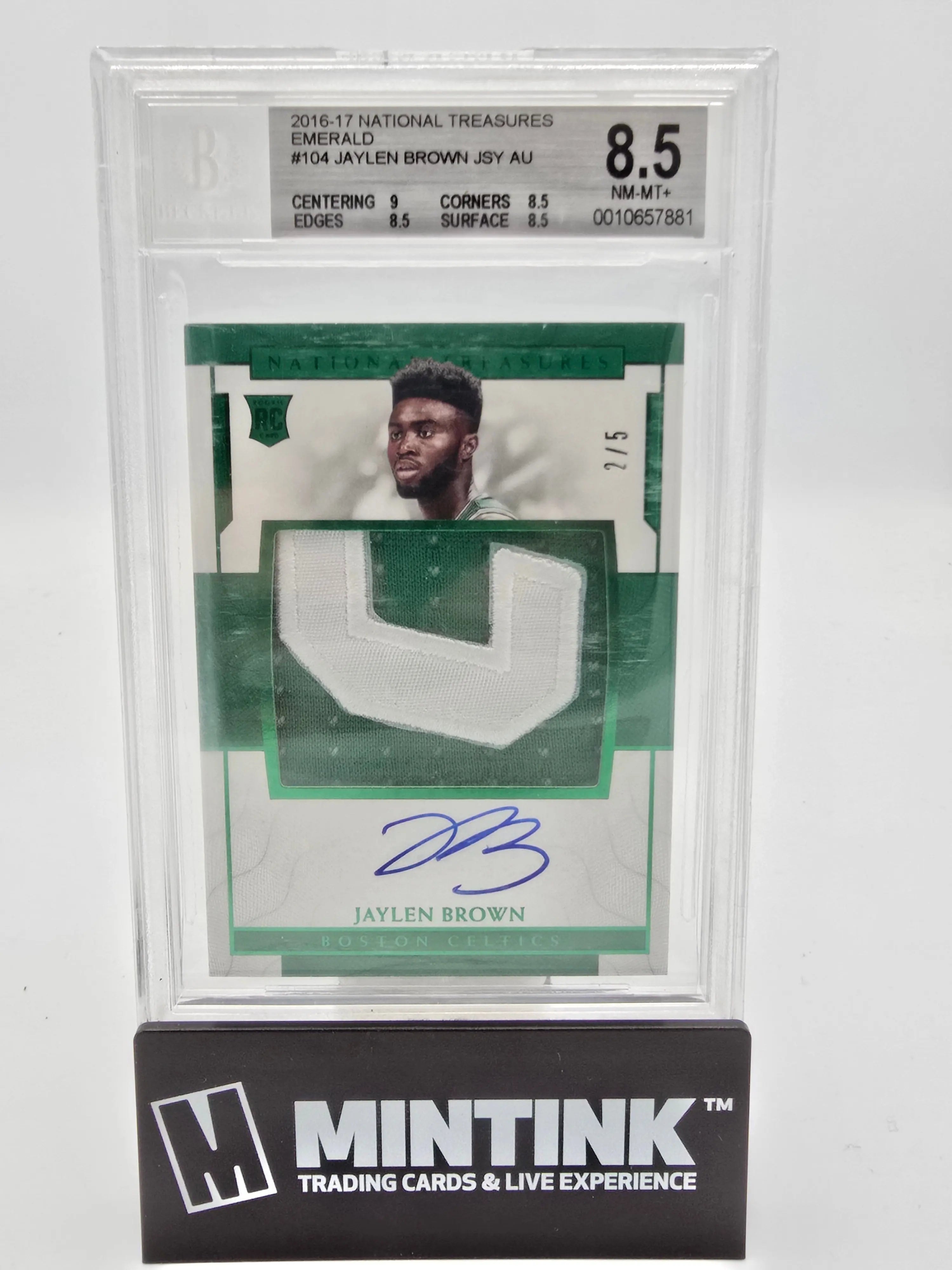 2016-17 Panini National Treasures Jaylen Brown Emerald RPA BGS 8.5 2/5 #104 - Rare Basketball Trading Card for Collectors & Investors - Perfect for Sports Memorabilia Displays & Auctions