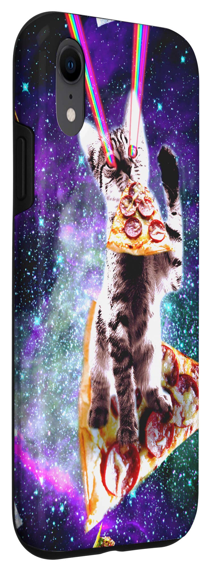 iPhone XR Case - Outer Space Pizza Cat Design with Rainbow Laser, Taco & Burrito Print | Durable Protective Cover for Everyday Use, Work & School