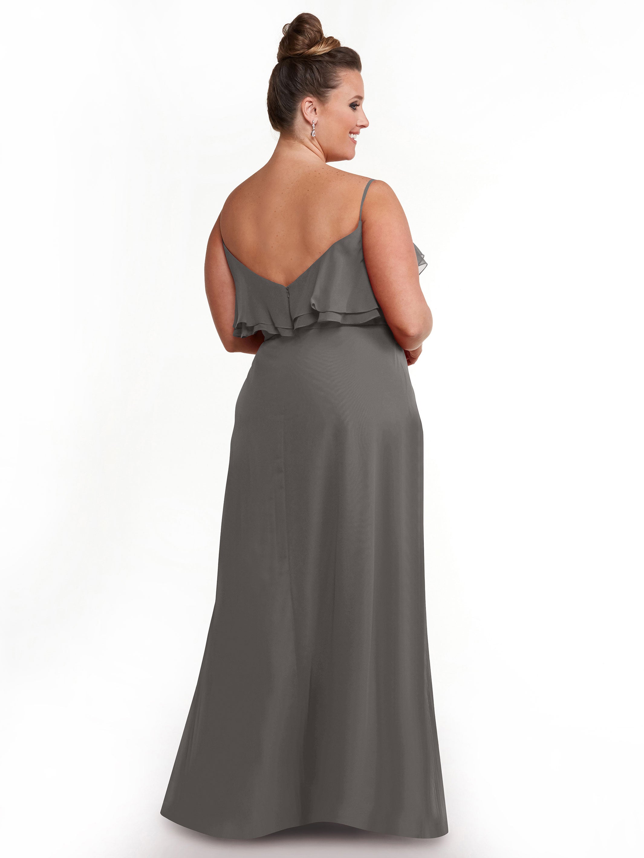 Elegant 80146 Sheath Chiffon Bridesmaid Dress with Ruffled Neckline - Perfect for Weddings, Formal Events & Special Occasions