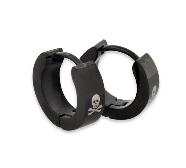 Stainless Steel 4mm Black Skull Huggie Earrings for Women - Gothic Punk Style Jewelry for Daily Wear, Parties & Halloween Costume Accessories