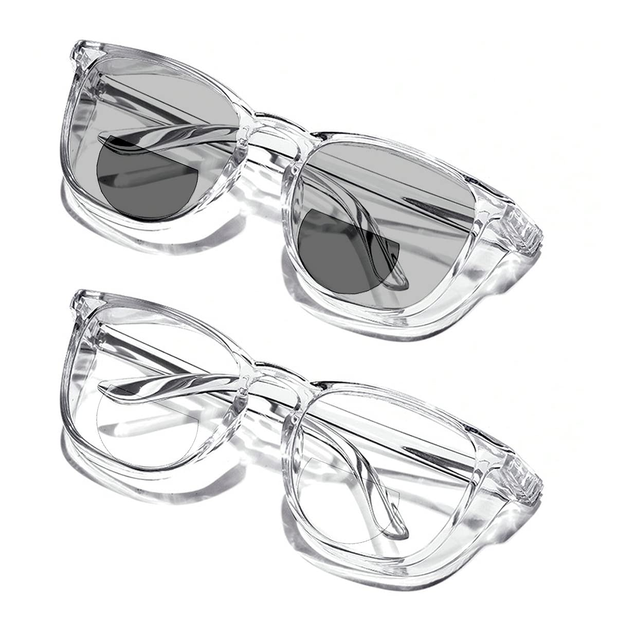 Photochromic Bifocal Safety Reading Glasses for Women & Men - Transparent Square Frame Transition Lenses - Perfect for Outdoor Work, Reading, and Computer Use