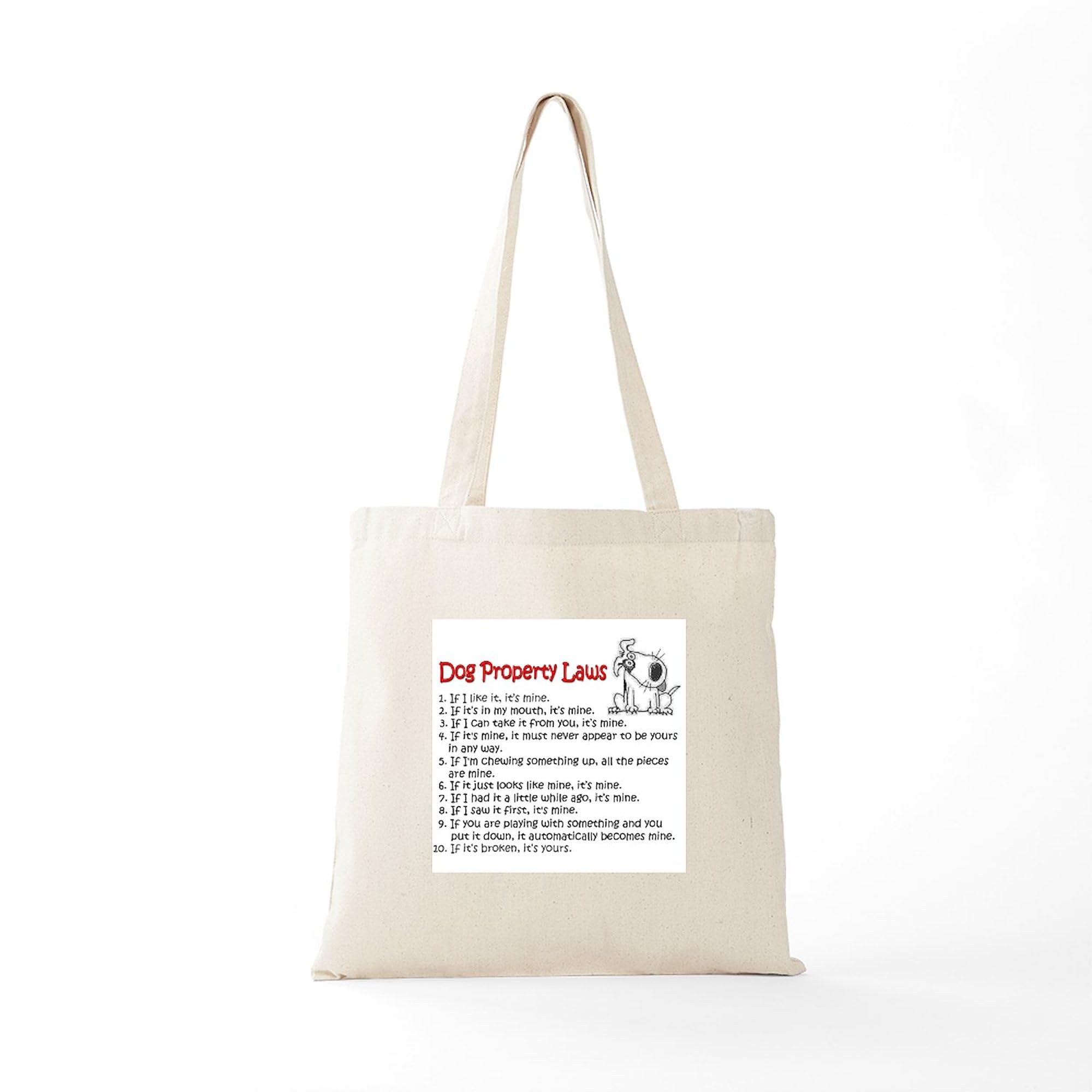 Funny Dog Property Laws Tote Bag - Natural Canvas Reusable Shopping Bag for Groceries, Beach & Pet Owners