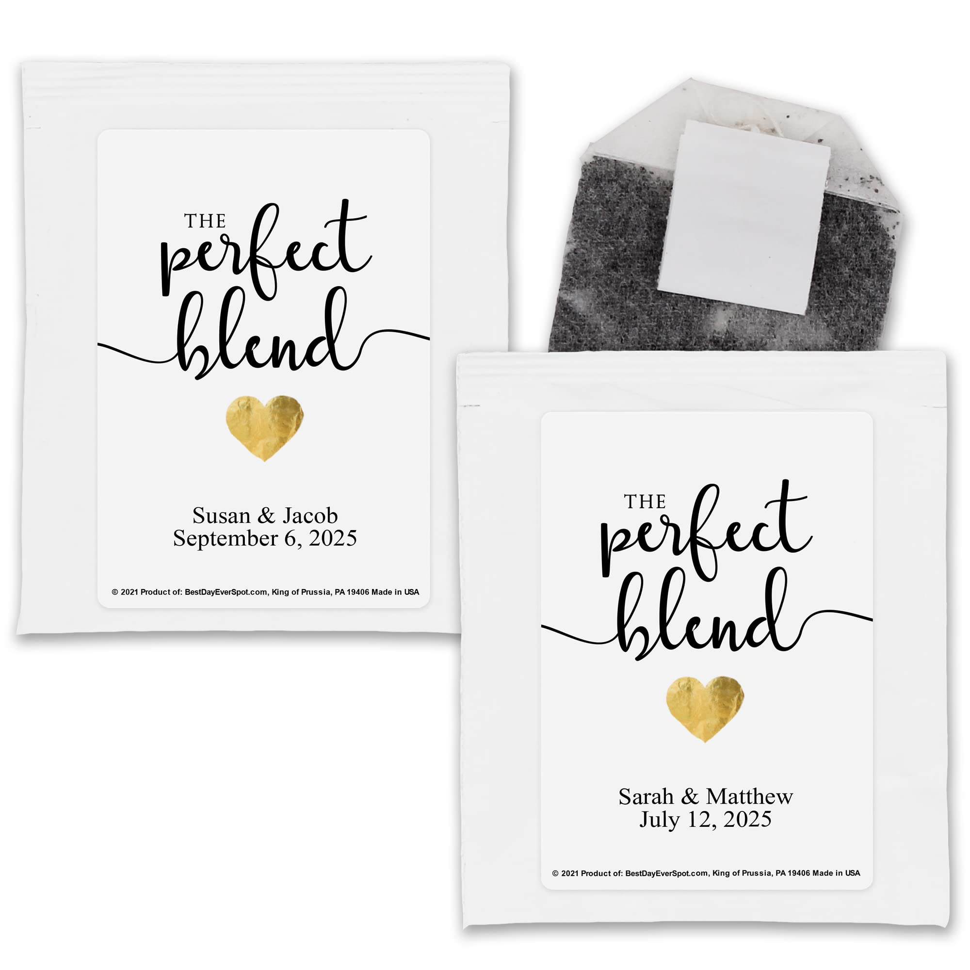 Personalized Gold Heart Tea Bags - Set of 30 for Bridal Shower, Wedding Favors, Tea Party Gifts - Perfect for Bridal Showers, Weddings & Special Celebrations