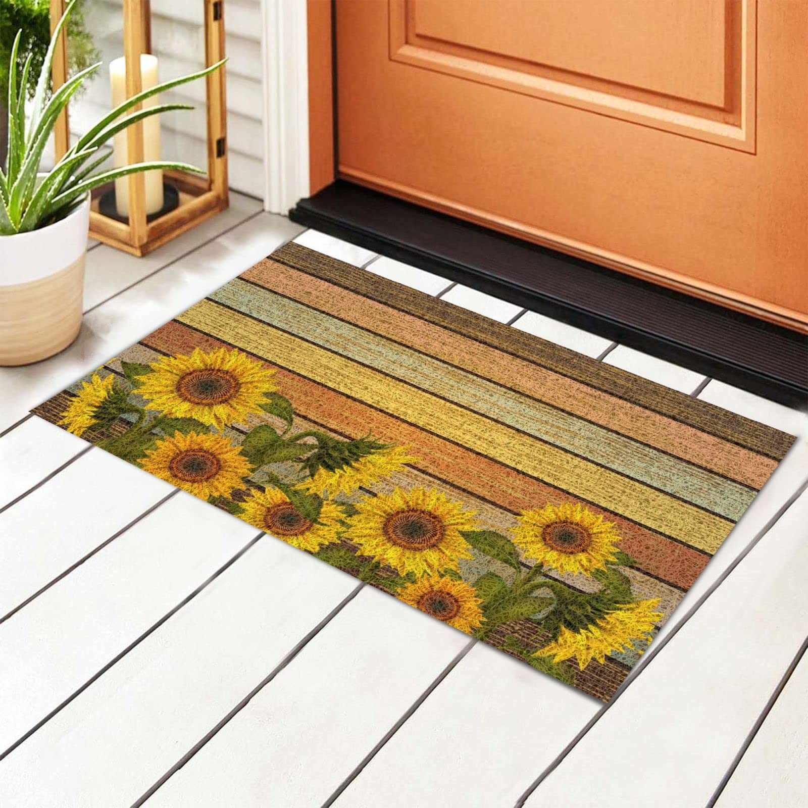 Colorful Sunflower Welcome Mat - Non-Slip Indoor/Outdoor Doormat for Home Decor