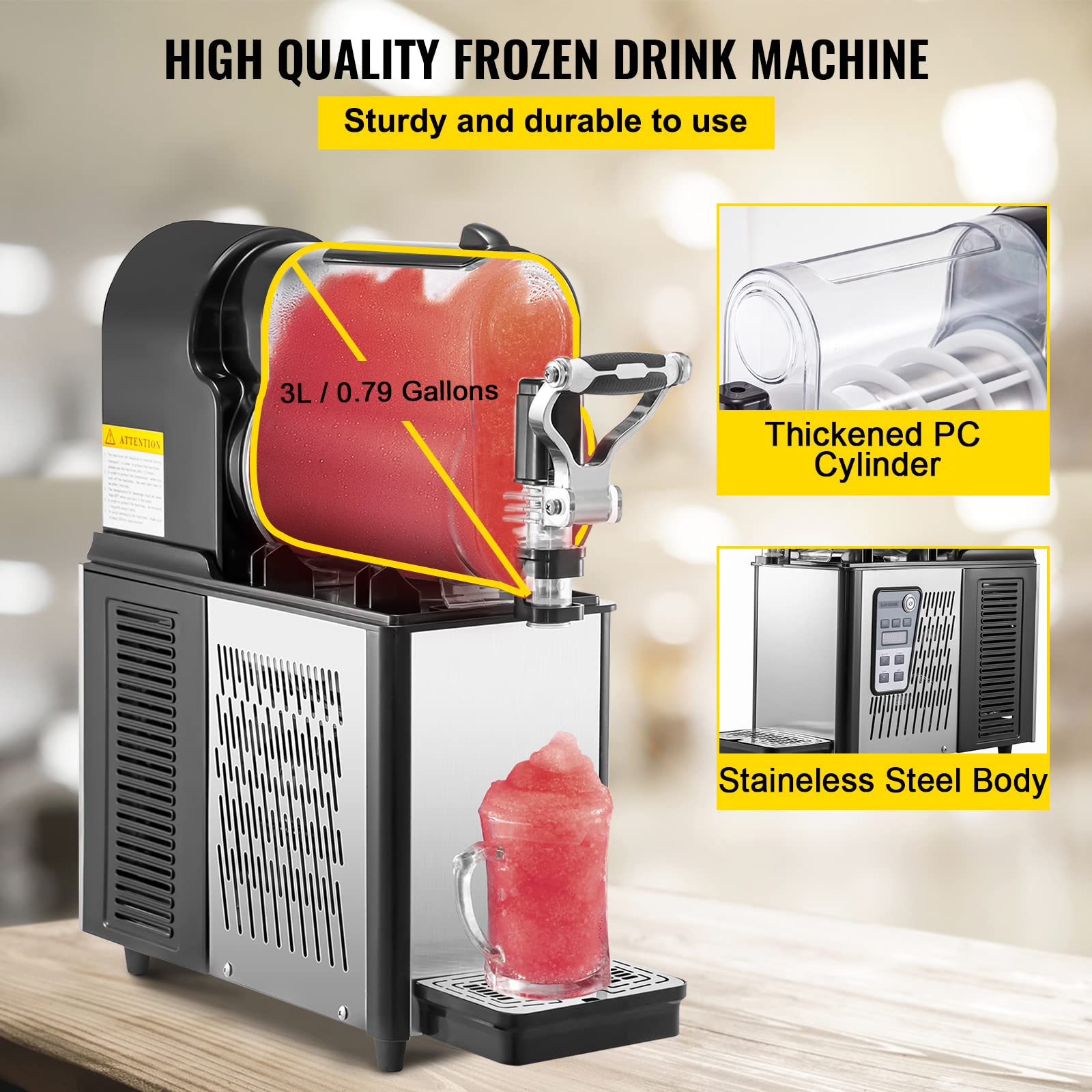 VEVOR 3L/0.8Gal Commercial Slushy Machine - 290W Frozen Drink Maker for Home, Cafes & Restaurants | Automatic Cleaning | Perfect for Parties, Events & Business Use