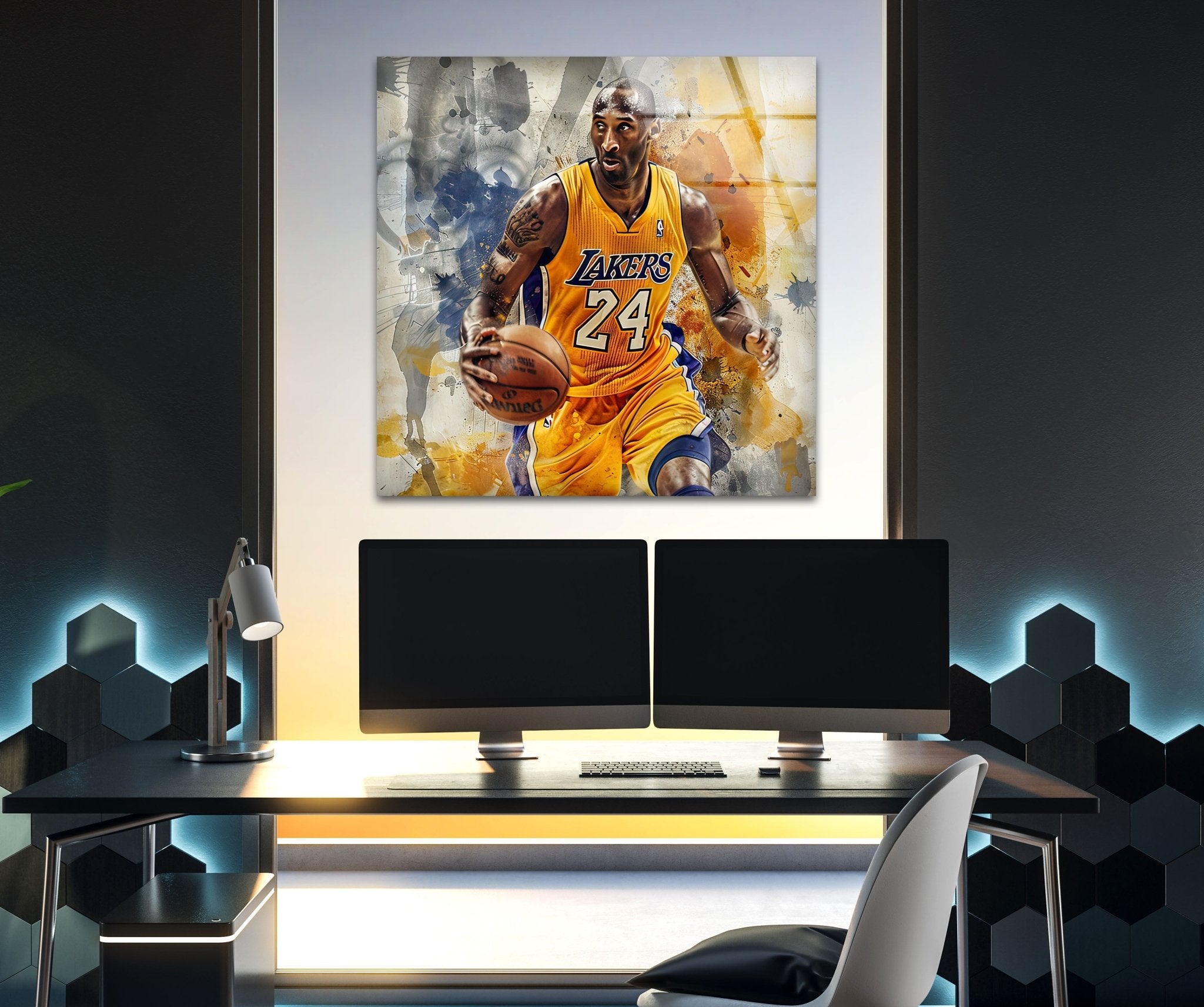 Kobe Bryant Basketball Wall Art - Stained Glass Tribute for Lakers Fans - Perfect for Home, Office, and Sports Memorabilia Collections