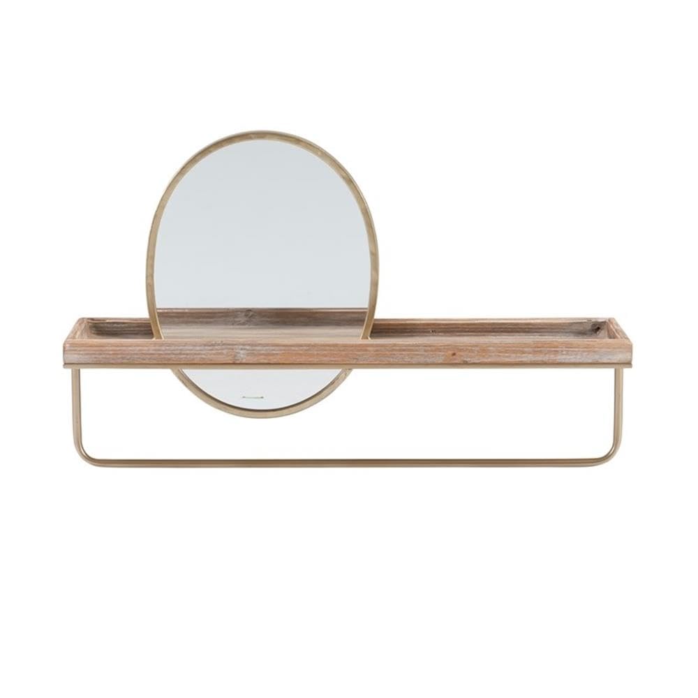 Linon Lila Gold Wall Shelf with Mirror - Wood and Metal Floating Shelf for Bathroom, Bedroom, or Entryway Decor - Stylish Storage Solution for Small Spaces