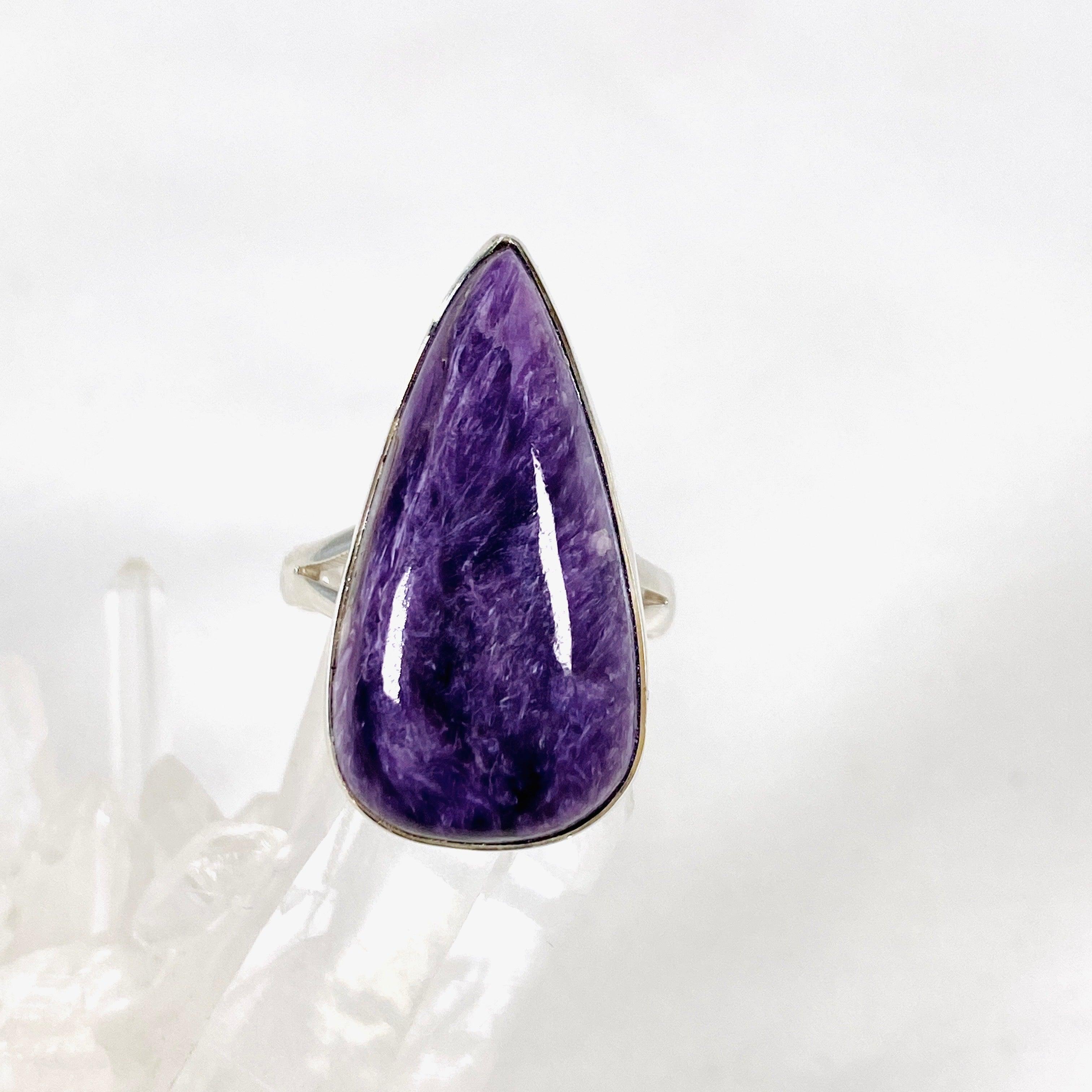 Charoite Teardrop Ring Size 9 KRGJ3052 - Elegant Purple Gemstone Jewelry for Women, Perfect for Weddings, Parties & Special Occasions