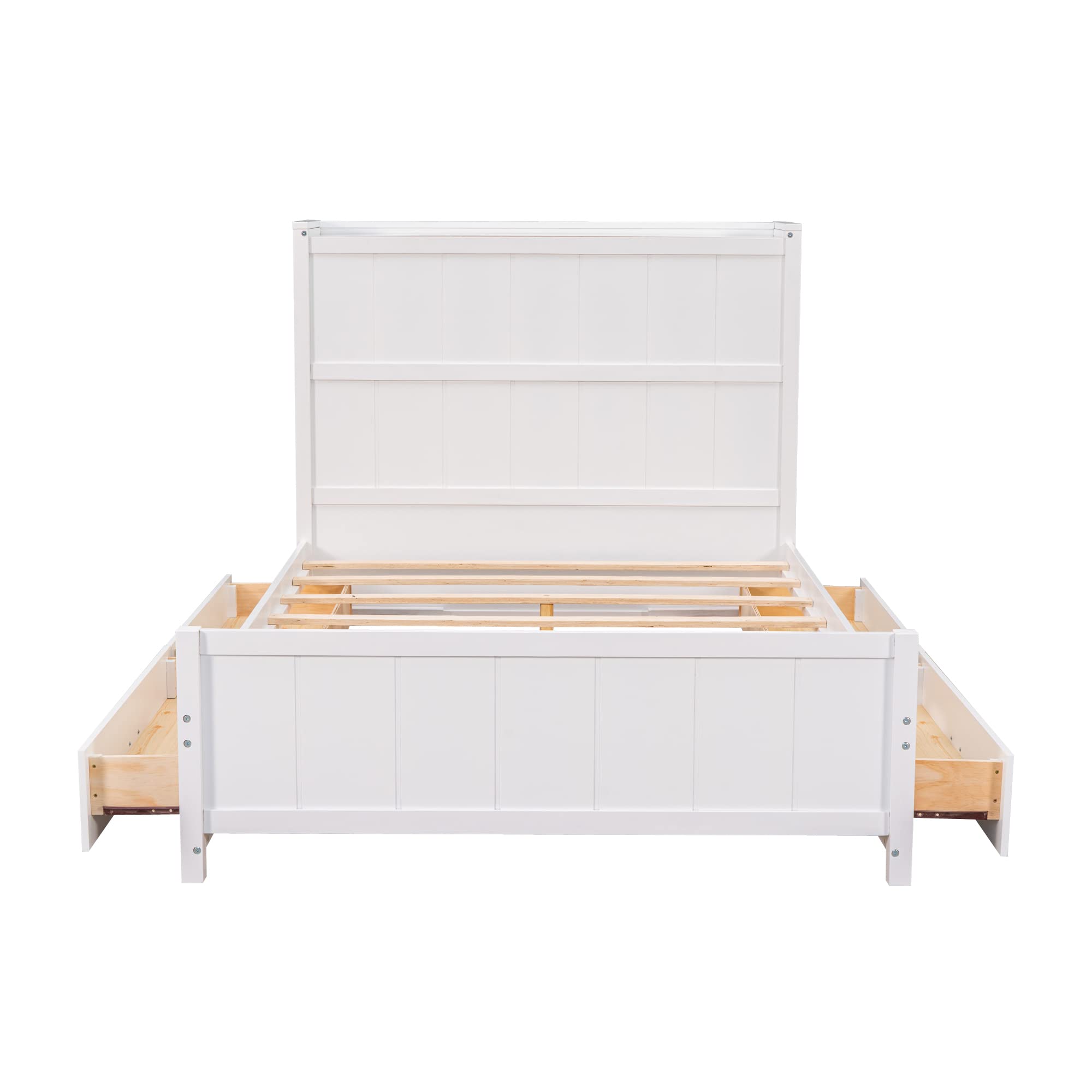 Modern Wood Storage Bed Frame with Headboard & 4 Drawers - Kids Teens Bedroom Furniture for Boys Girls