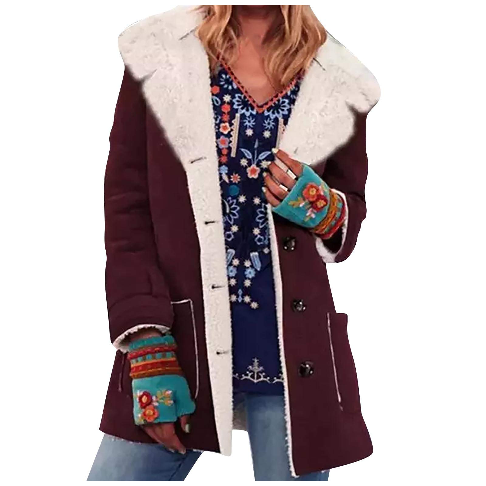 Women's Fleece Shaggy Jacket with Hood & Turn-Down Collar - Long Sleeve Cozy Coat in Blue | Perfect for Winter Outfits, Casual Wear & Outdoor Activities