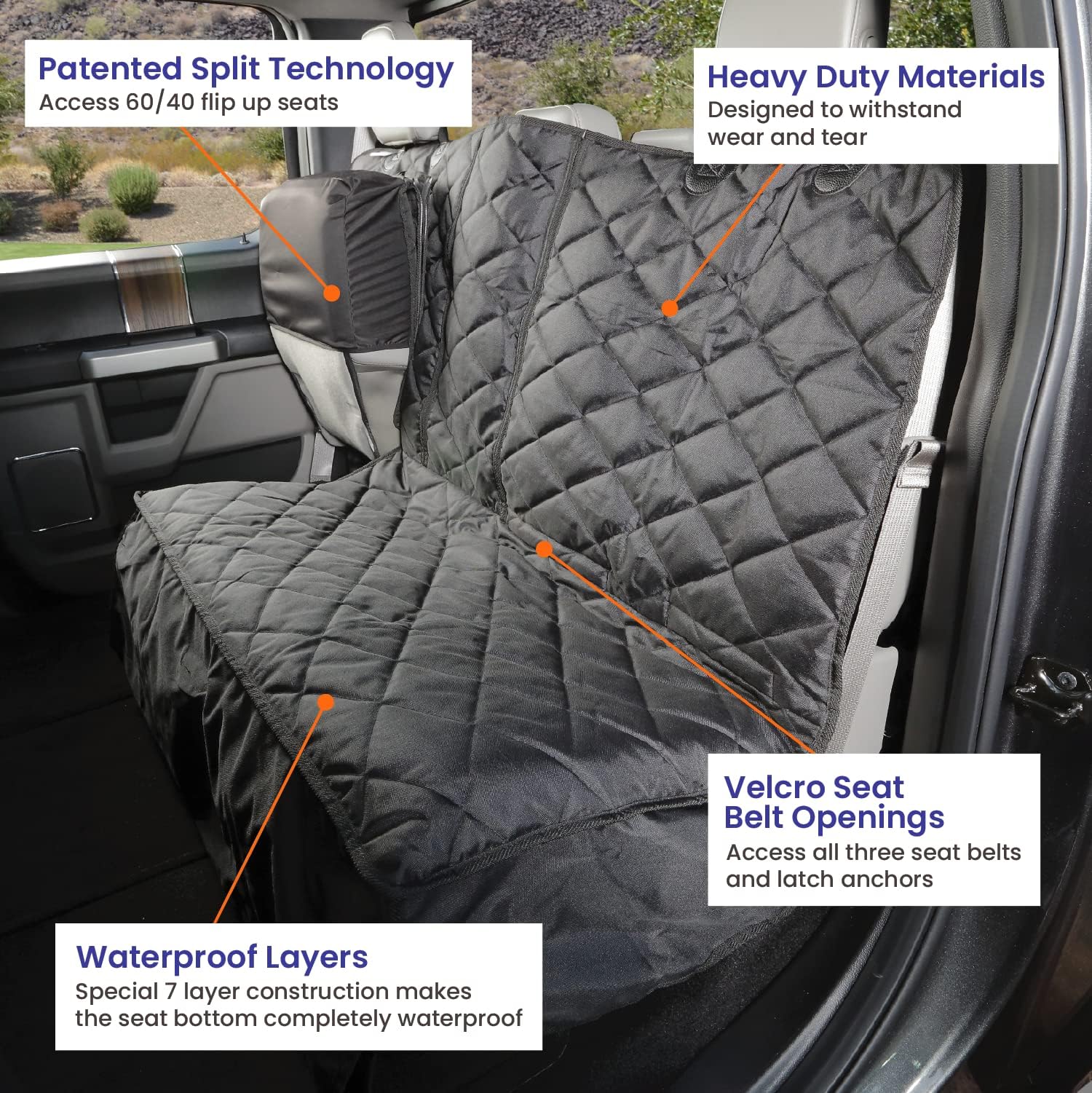 4Knines Heavy Duty Waterproof Crew Cab Truck Rear Bench Seat Cover with Pet Hammock - Black, Driver Side - Perfect for Dog Owners & Outdoor Adventures