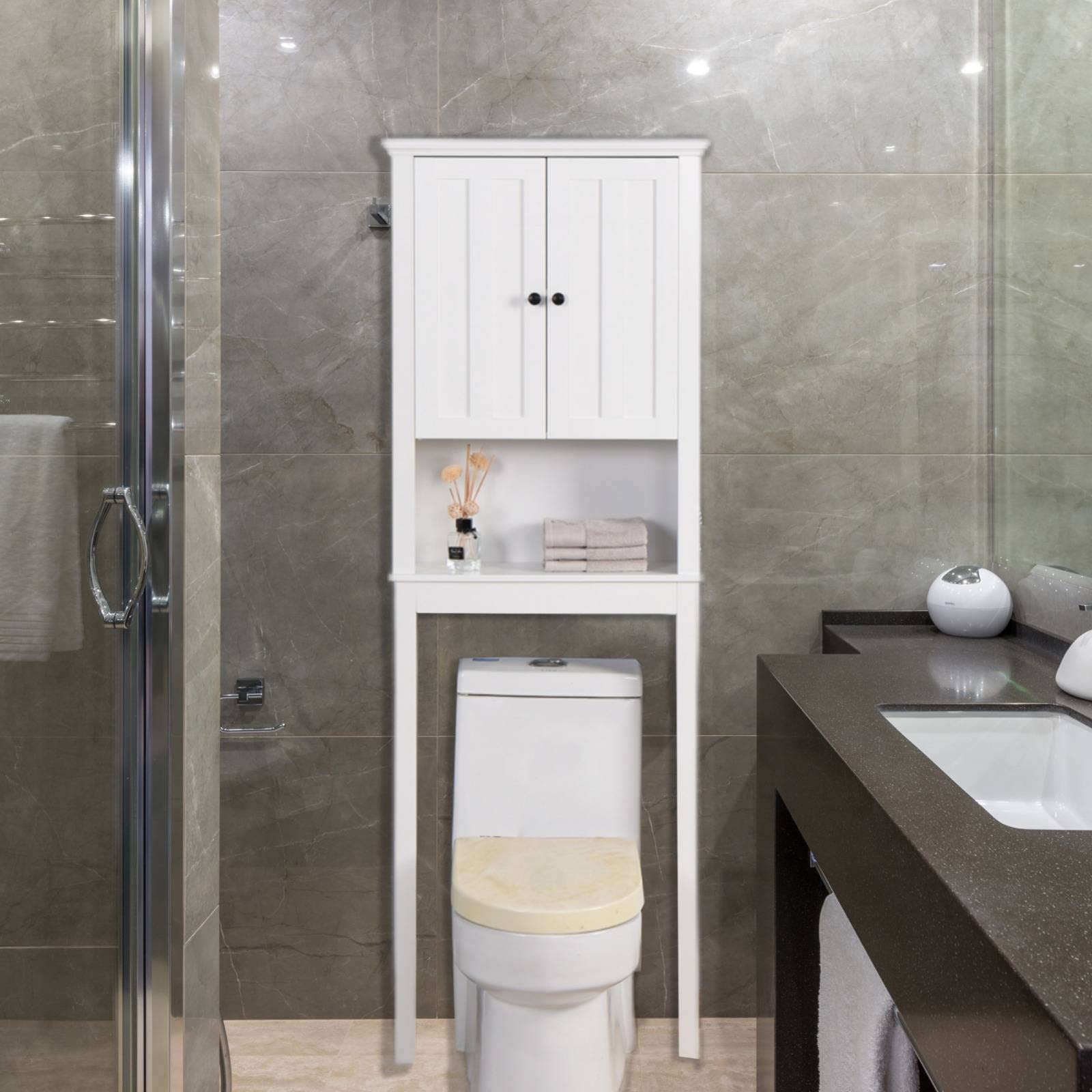 Freestanding Over-The-Toilet Storage Cabinet with Adjustable Shelves - Tall Slim Bathroom Organizer for Towels, Toiletries & More - Perfect for Small Bathrooms, Apartments & Powder Rooms