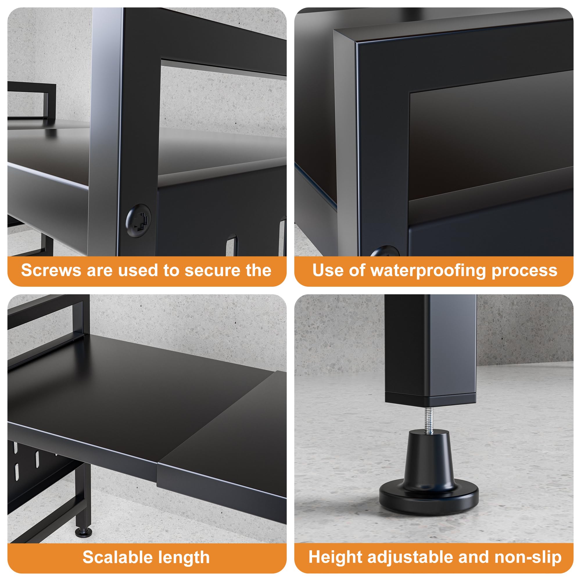 Expandable 2-Tier Microwave Oven Rack - Heavy Duty Metal Kitchen Countertop Organizer Shelf with 88lbs Capacity - Perfect for Baking, Cooking & Small Appliance Storage in Compact Spaces