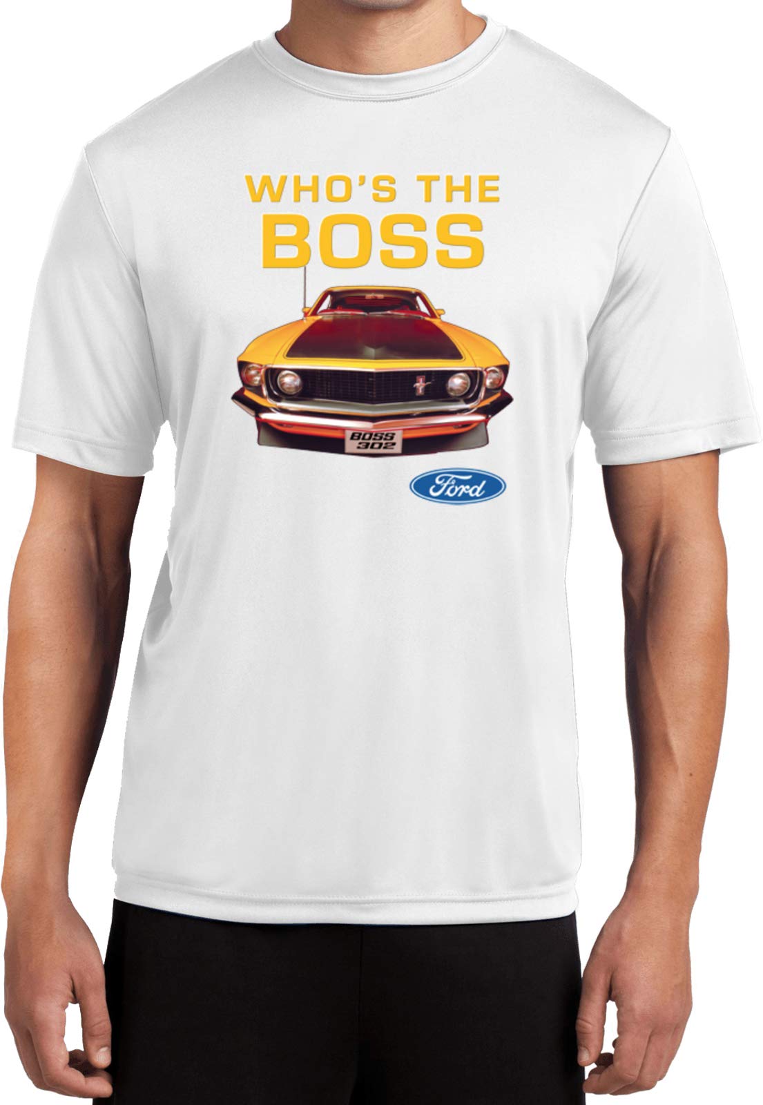 Ford Mustang T-Shirt - 'Who's The Boss' Moisture Wicking Performance Tee for Men - Perfect for Car Enthusiasts, Racing Events & Casual Wear