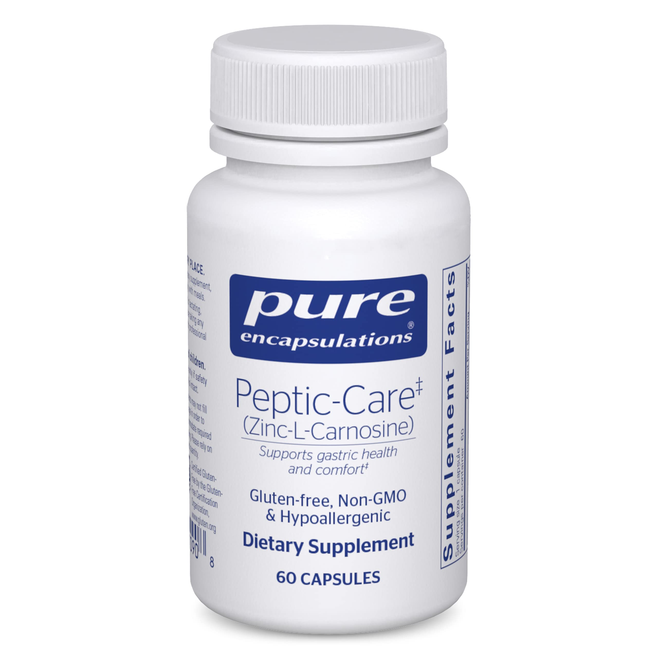 Pure Encapsulations Peptic-Care Zinc-L-Carnosine Supplement - 60 Vegan Capsules for Gut Health, Gastric Support & Antioxidant Protection - Gluten-Free Digestive Aid for Acid Reflux & Stomach Comfort