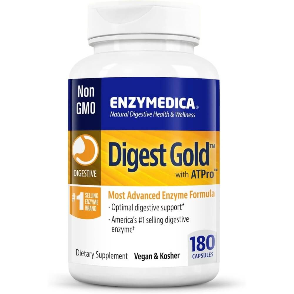 Enzymedica Digest Gold 180 Capsules - Premium Digestive Enzyme Supplement for Gut Health & Food Intolerance - Supports Digestion After Meals & Occasional Discomfort