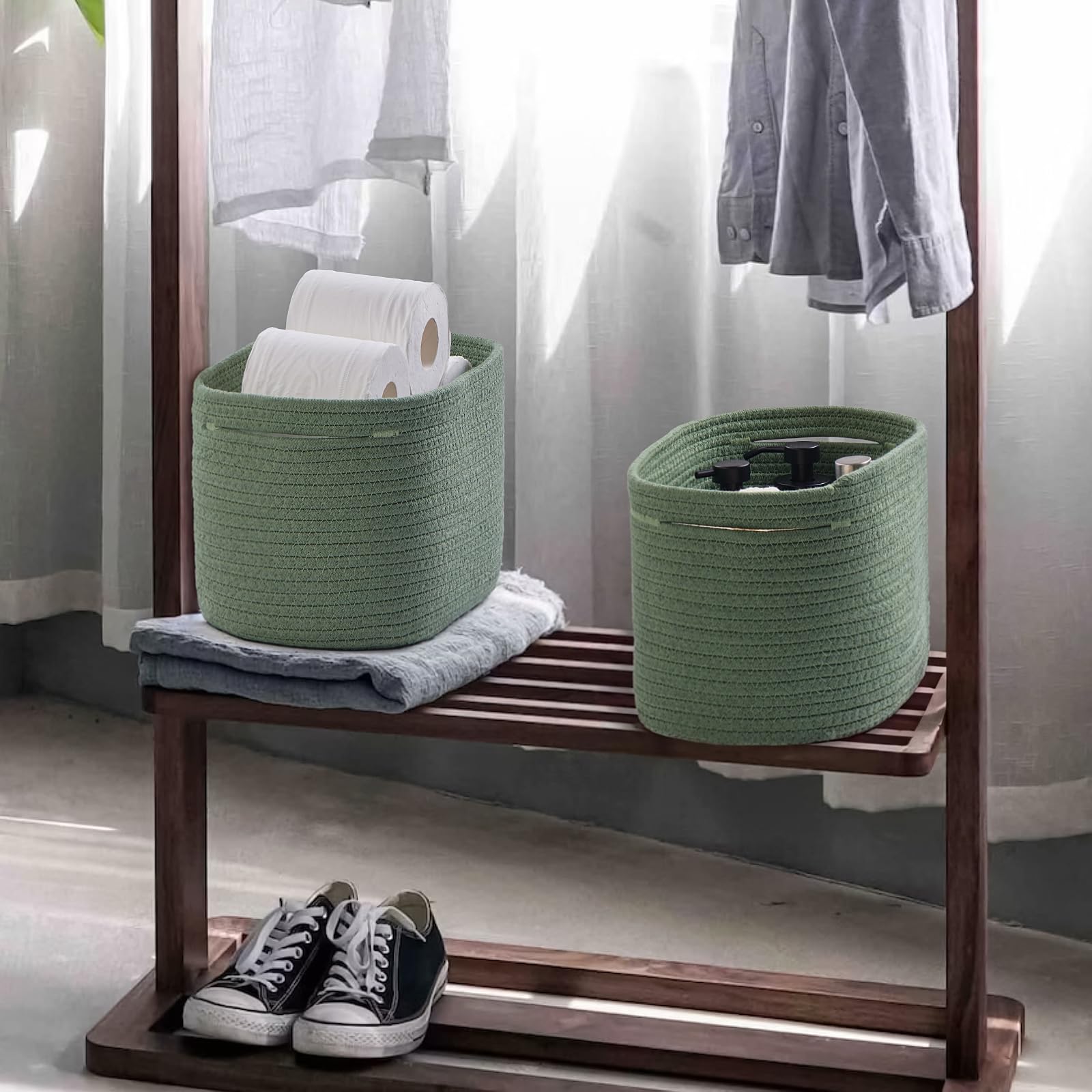 Eco-Friendly Woven Storage Baskets Set of 3 - Cotton Rope Organizer Bins for Cube Shelf, Closet & Toy Storage | Durable, Skin-Friendly Home Decor | Perfect for Nursery, Bathroom & Living Room Organization