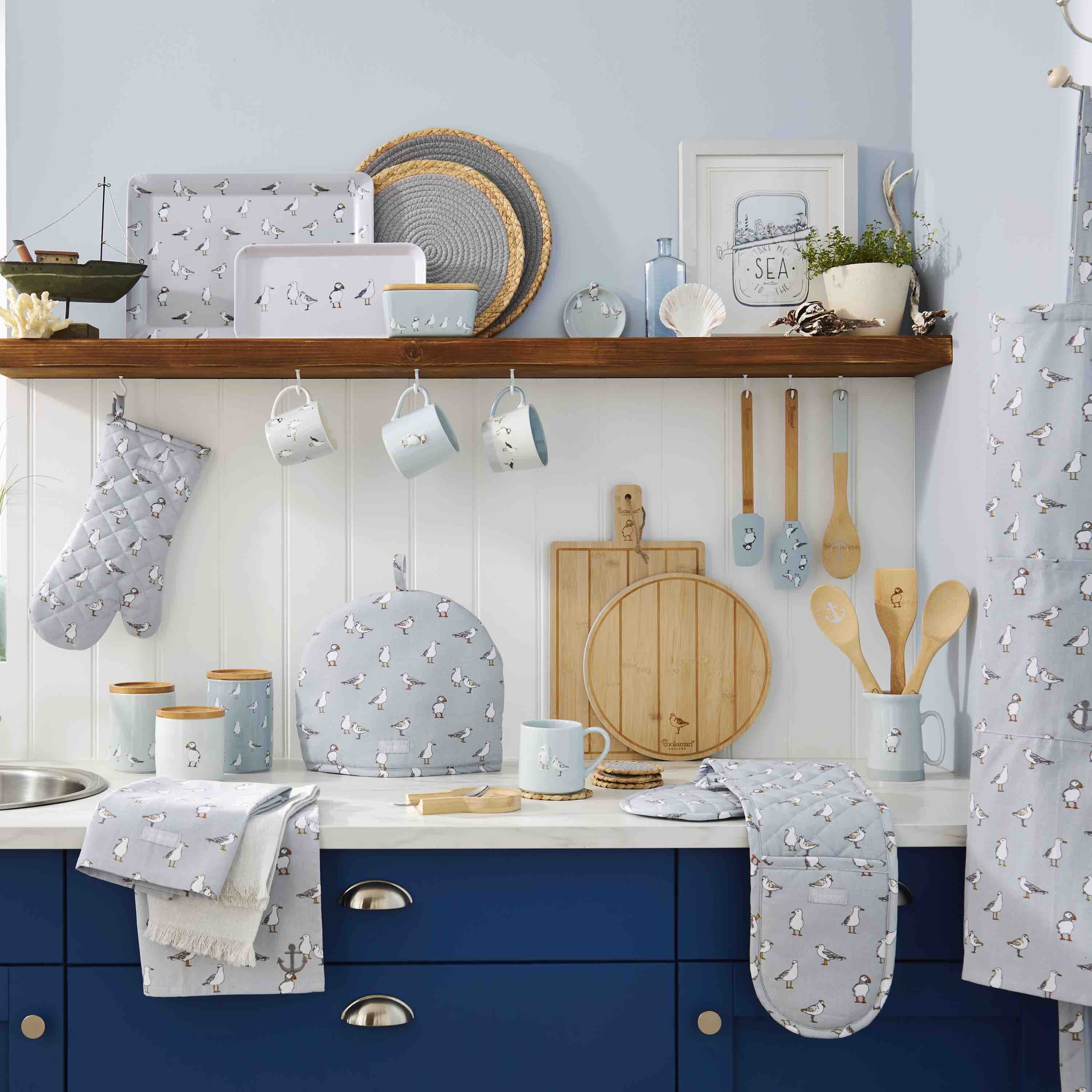 Coastal Birds Medium Ceramic Canister Set - Aesthetic Kitchen Storage for Flour, Sugar & Coffee - Perfect for Beach House Decor & Coastal-Themed Kitchens