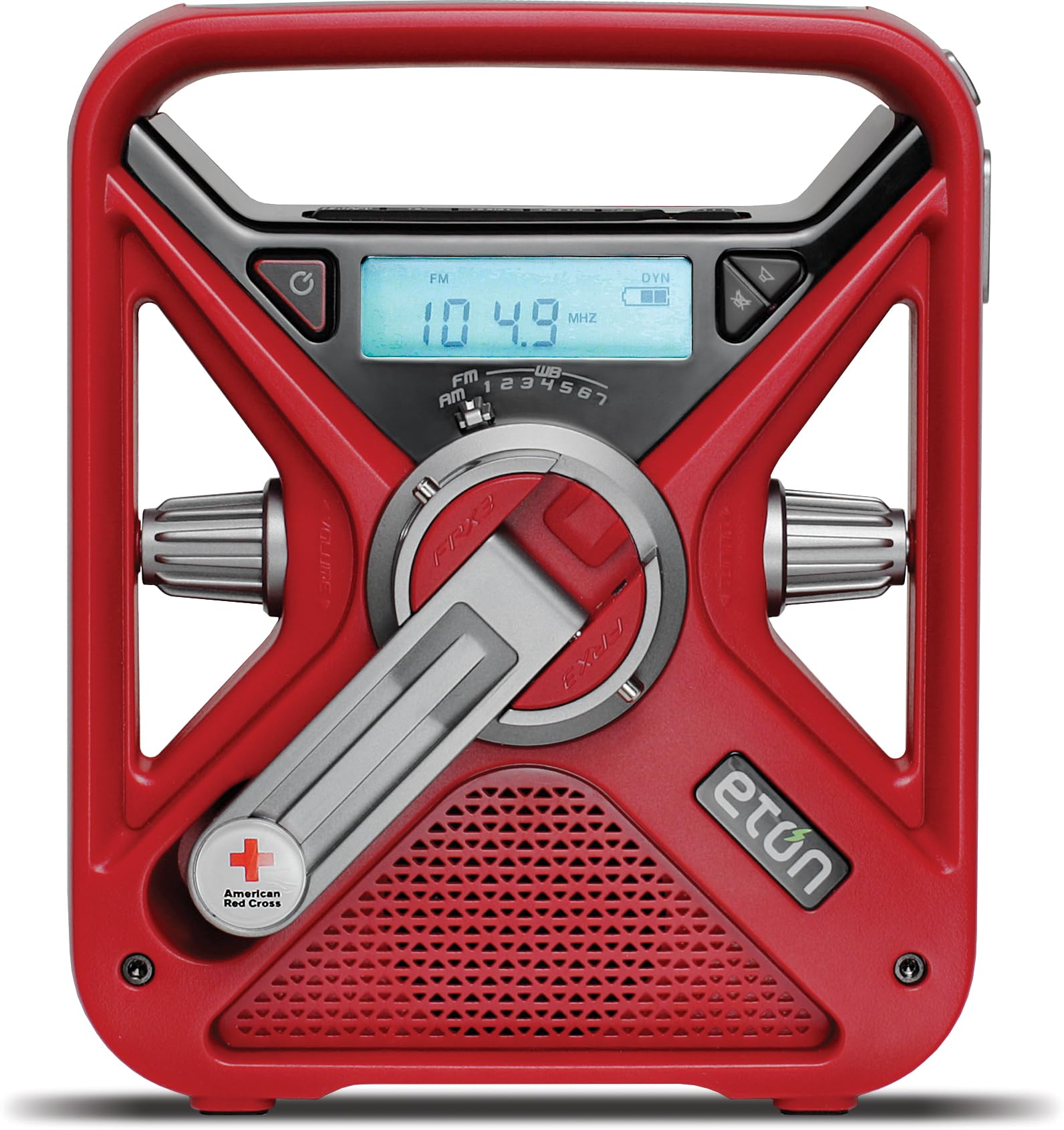 Eton FRX3+ Emergency NOAA Weather Radio with Digital Display - Solar & Hand Turbine Powered, Red LED Beacon, 7 Weather Bands & Phone Charger for Outdoor, Camping & Survival Kits (Red/Black)