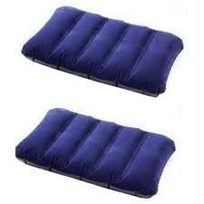 Qwid Velvet Air Inflatable Travel Pillow - Portable Neck Support for Airplane, Car & Office (Pack of 2, Blue) | Comfortable for Long Flights, Road Trips & Work Breaks