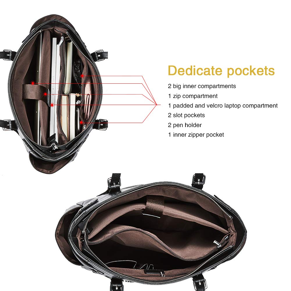CLUCI Genuine Leather Laptop Tote Bag for Women - 15.6 Inch Professional Work Briefcase & Shoulder Bag - Perfect for Office, Business Travel & Daily Commute
