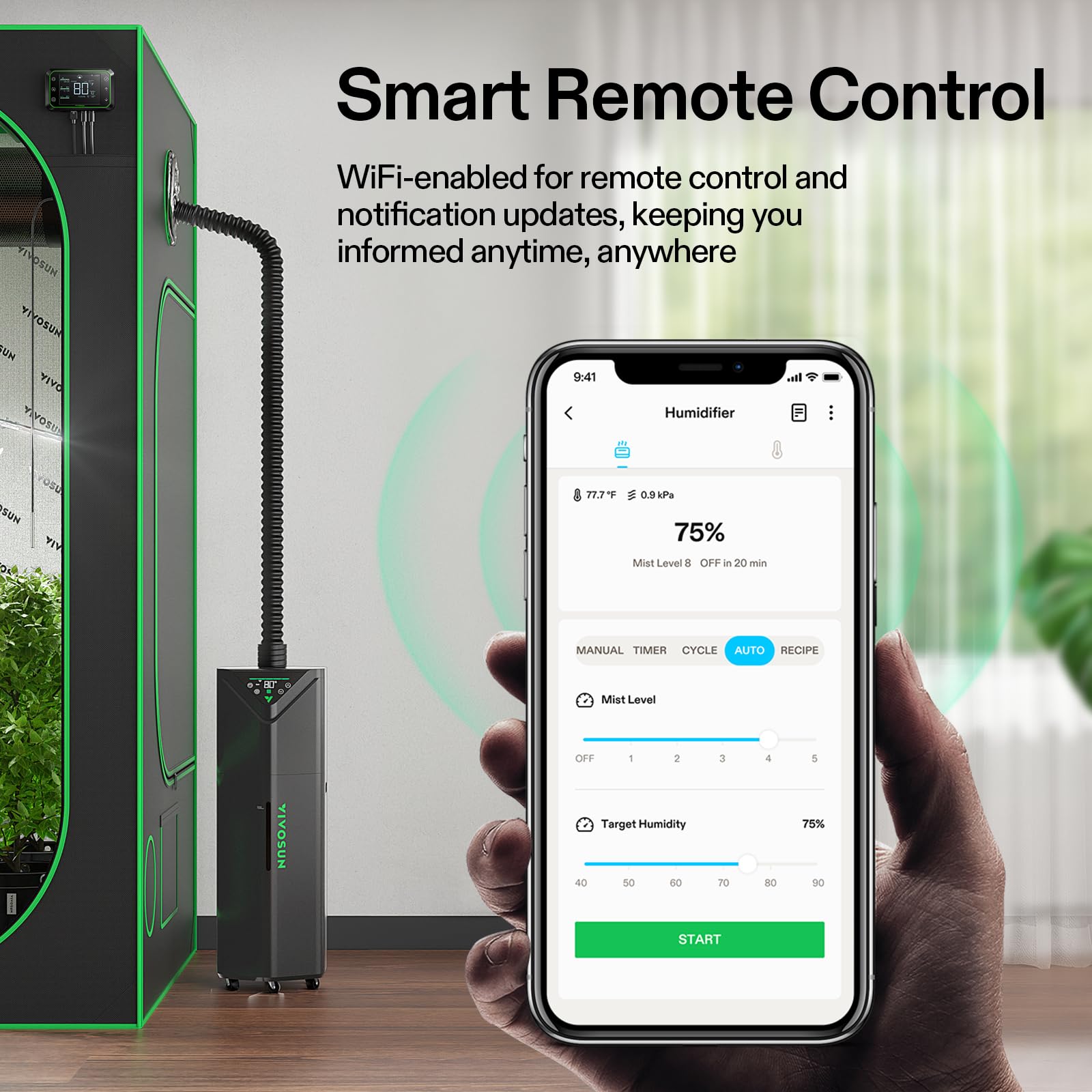 VIVOSUN AeroStream H19 Smart 19L Humidifier with Temperature & Humidity Sensor, Top Control Panel, Remote Control - Perfect for Grow Tents, Indoor Plant Cultivation & Home Hydroponics Systems