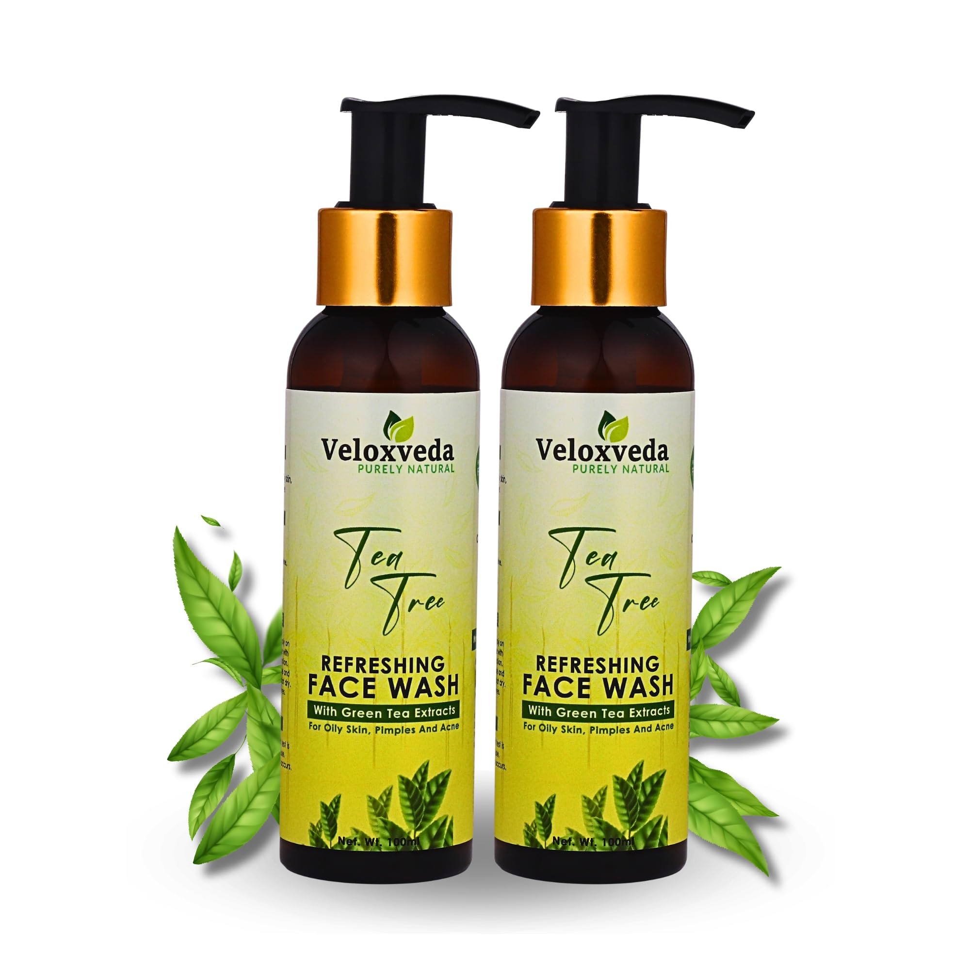 VeloxVeda Tea Tree Face Wash 100ml - Natural Anti-Acne Cleanser for Oily & Acne-Prone Skin | Paraben-Free, Sulfate-Free Formula with Turmeric, Curry Leaves & Tea Tree Oil | Gentle Daily Facial Cleanser for Men & Women | Perfect for Morning & Night Skincare Routine