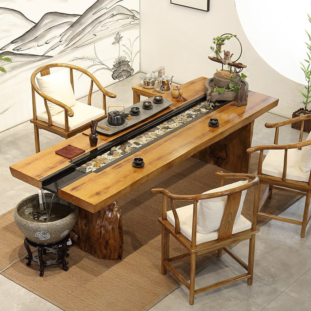 Premium Chinese Pine Wood Tea Table Set with Running Water & Fish Pond - Zen Garden Decor for Home, Office, or Outdoor Relaxation