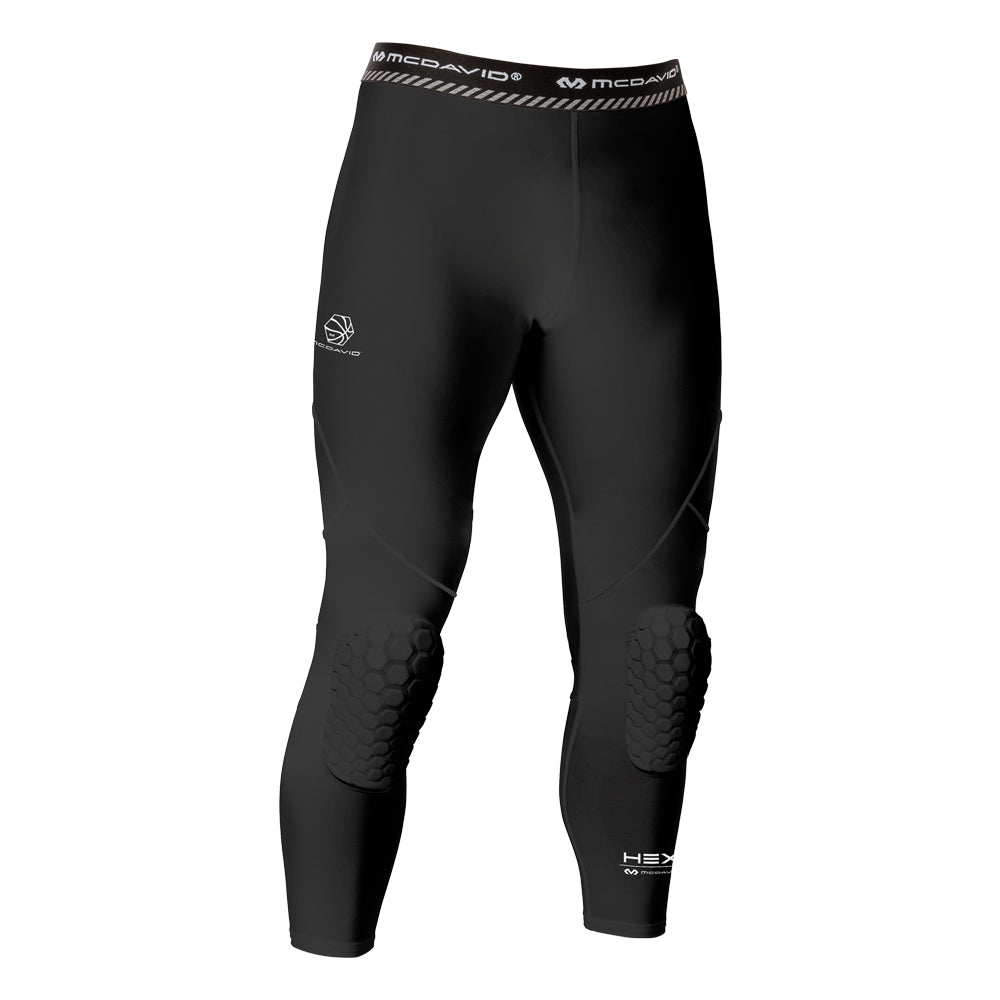 HEX® Basketball Compression ¾ Tights with Knee Pads - Men's Performance Leggings for Training & Games - Moisture Wicking & Supportive for Basketball, Gym Workouts & Sports Activities