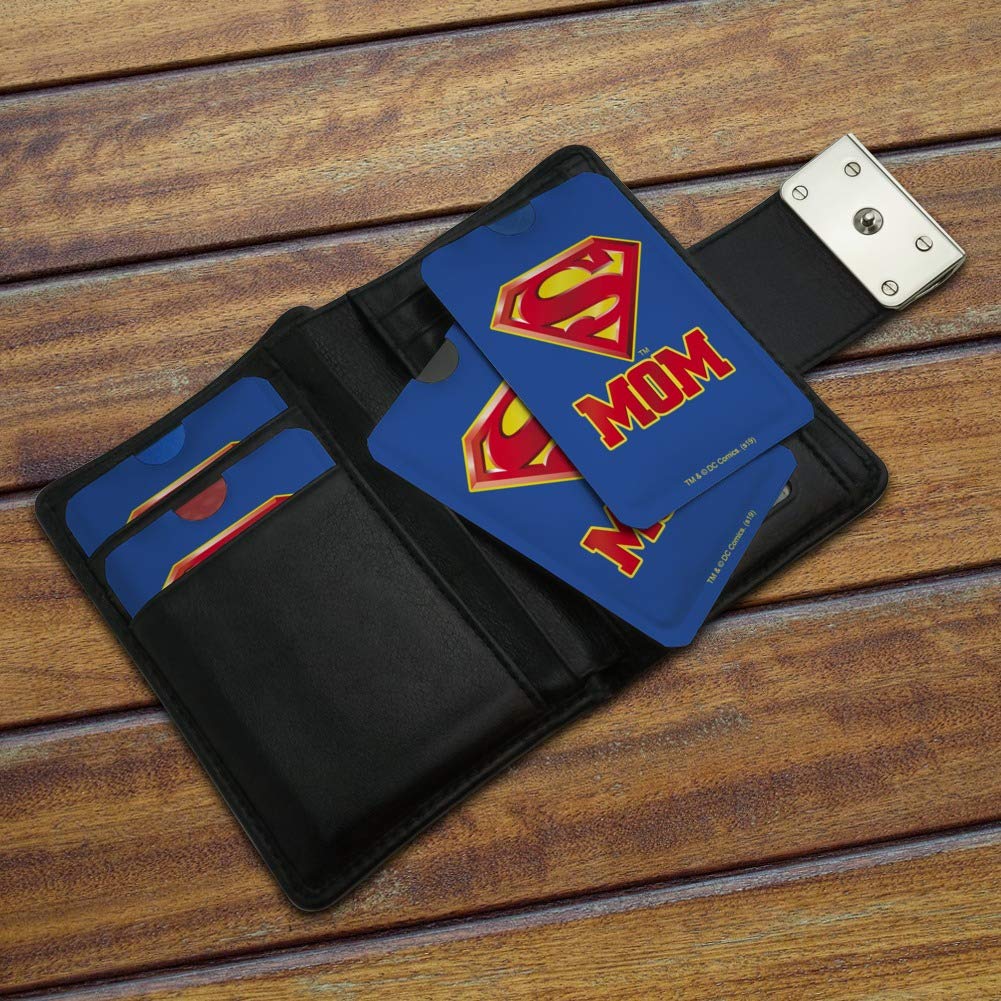 Superman Super Mom Shield Logo RFID Blocking Credit Card Holder - Set of 4 for Wallet & Purse Protection | Prevent Digital Theft for Travel, Shopping & Daily Use