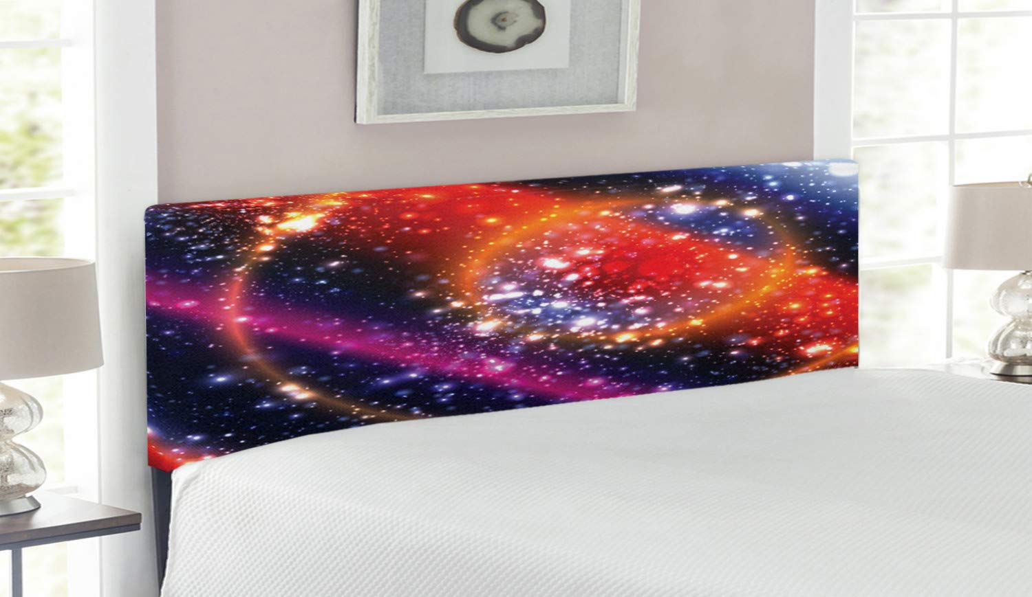 Ambesonne Space Headboard - Vibrant Galaxy & Solar System Design, Upholstered Metal Bed Headboard with Memory Foam, Queen Size, Multicolor - Perfect for Sci-Fi Bedrooms & Space-Themed Decor